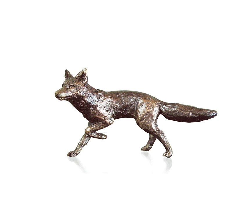 miniature bronze fox running gift sculpture butler and peach