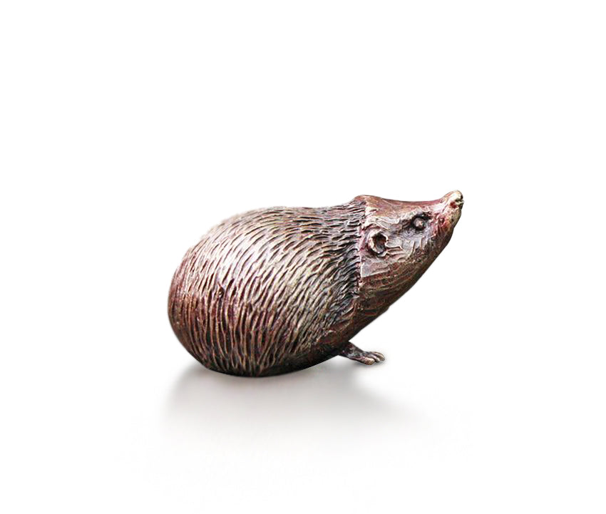 miniature bronze hedgehog gift sculpture butler and peach