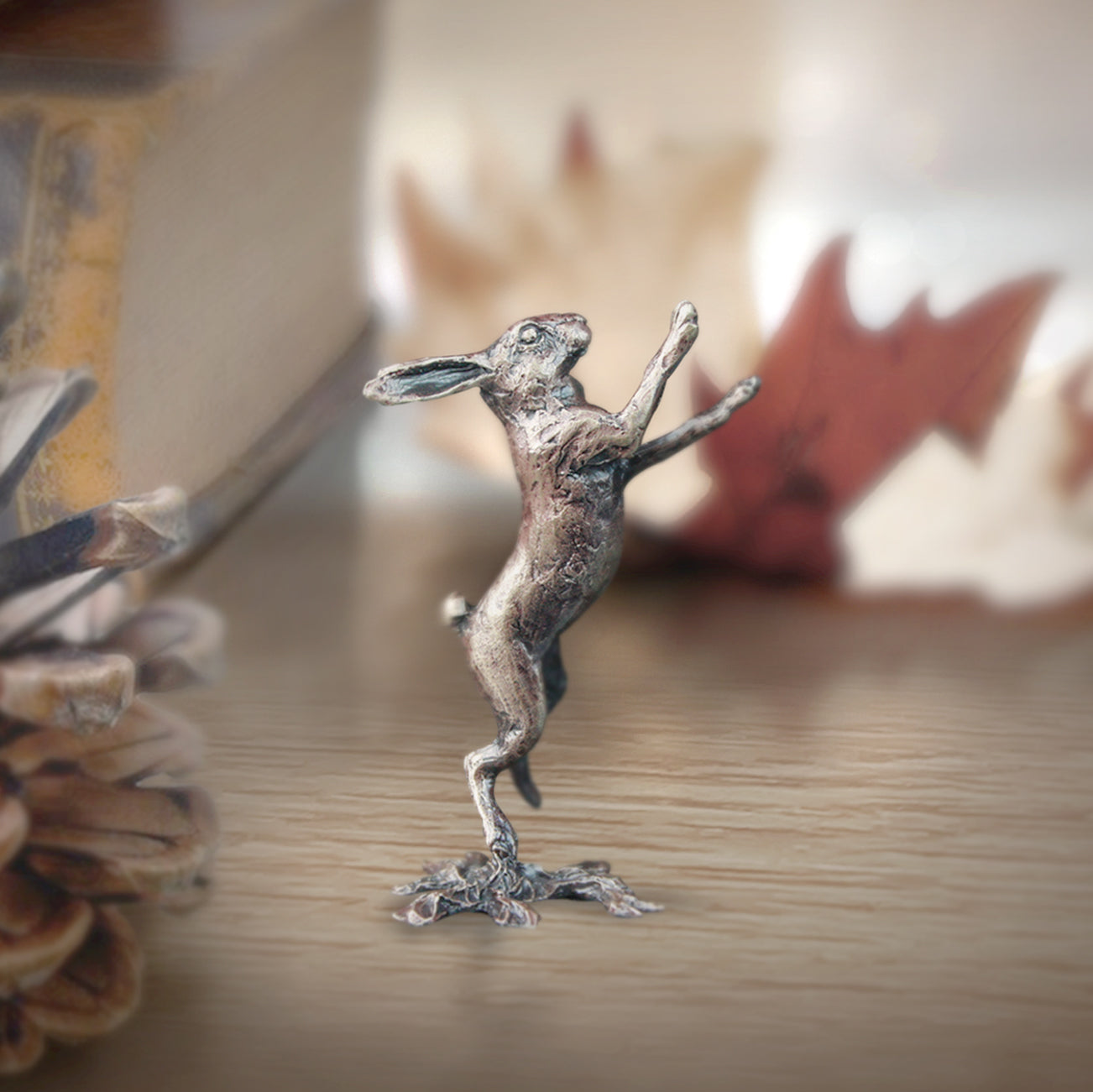 miniature bronze hare boxing butler and peach