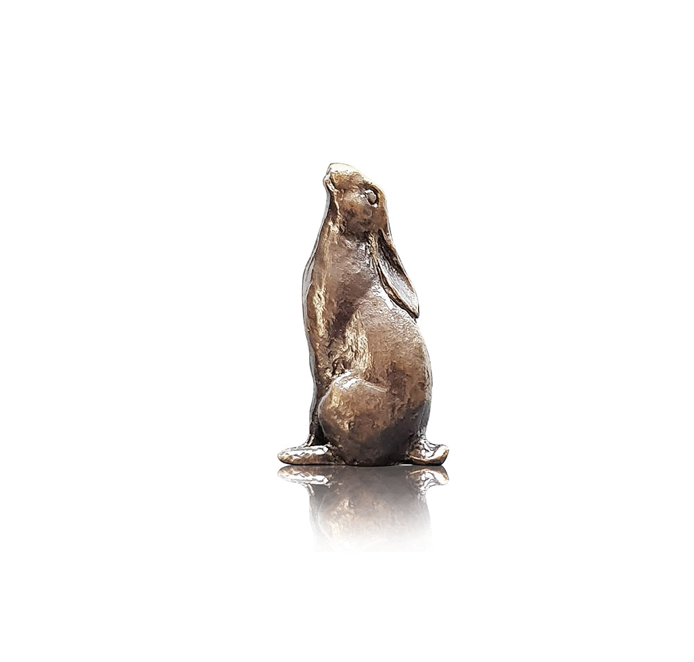 miniature bronze hare moon gazing gift sculpture butler and peach