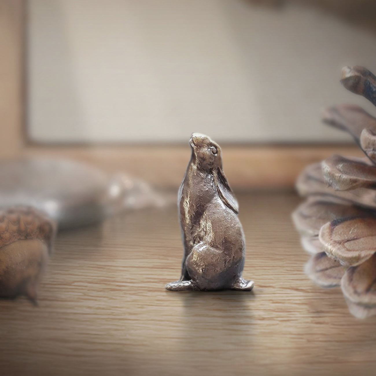 miniature bronze hare moon gazing gift sculpture butler and peach