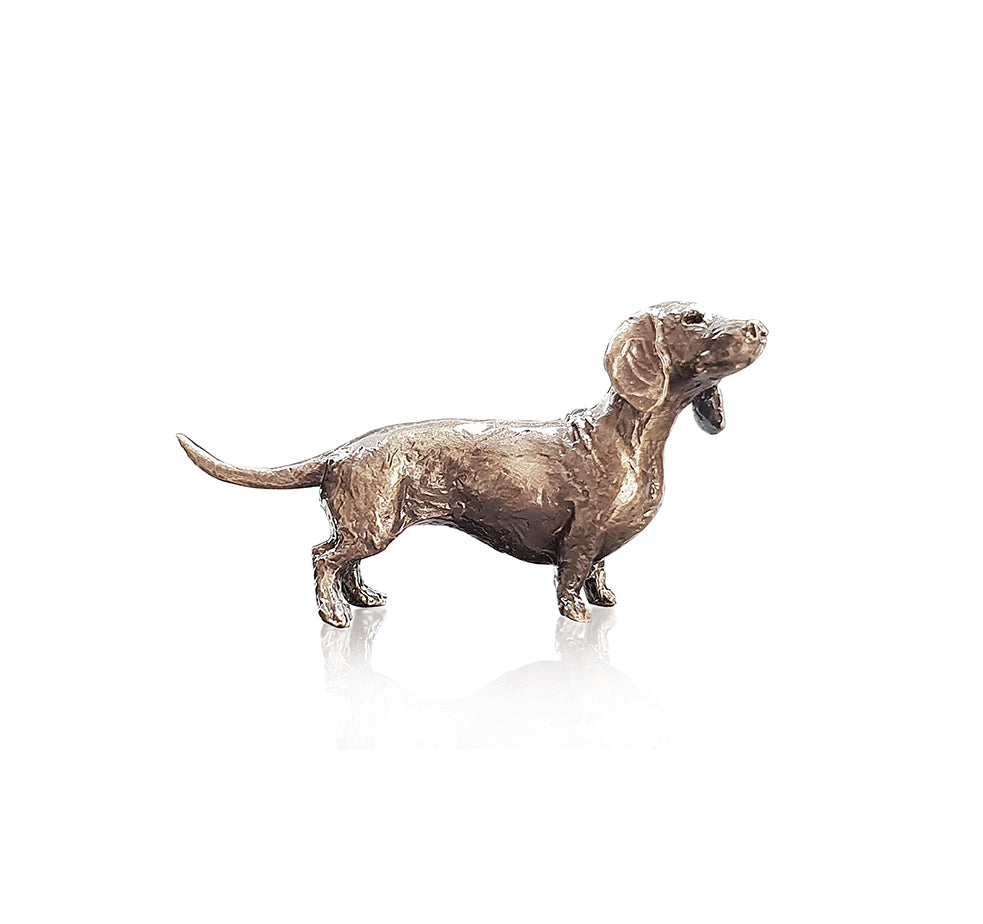 miniature bronze dachshund gift sculpture butler and peach