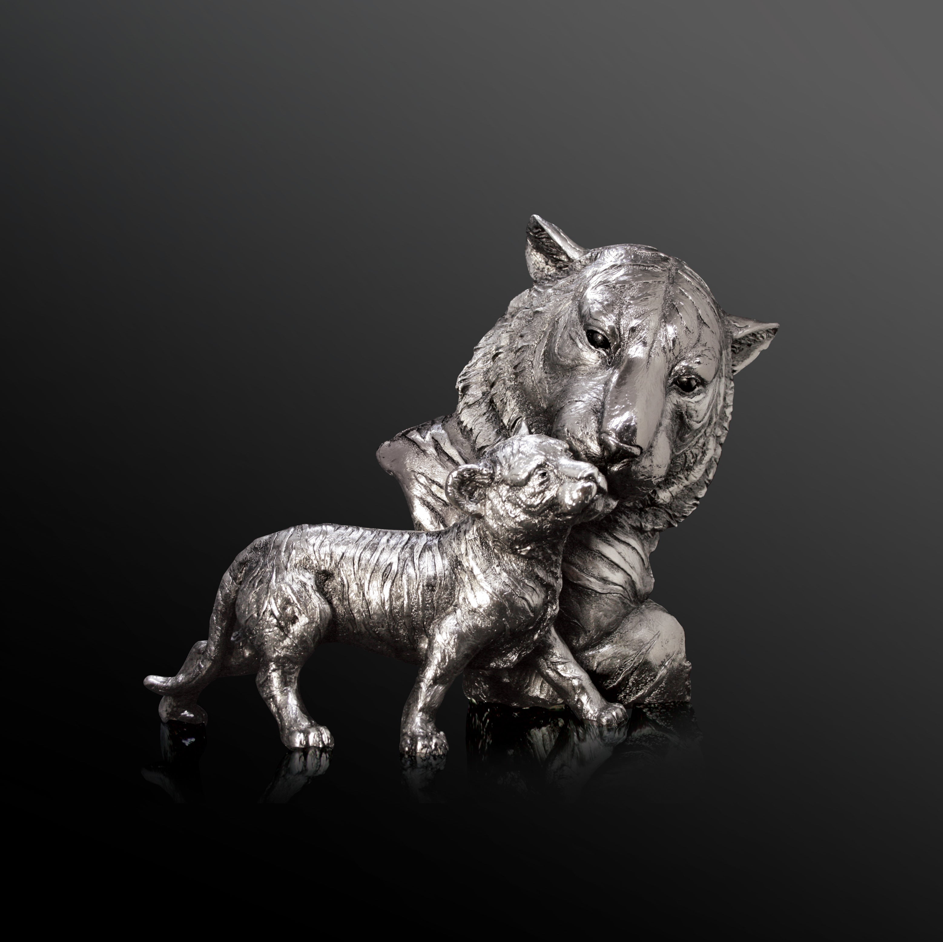 tiger and cub nickel sculpture