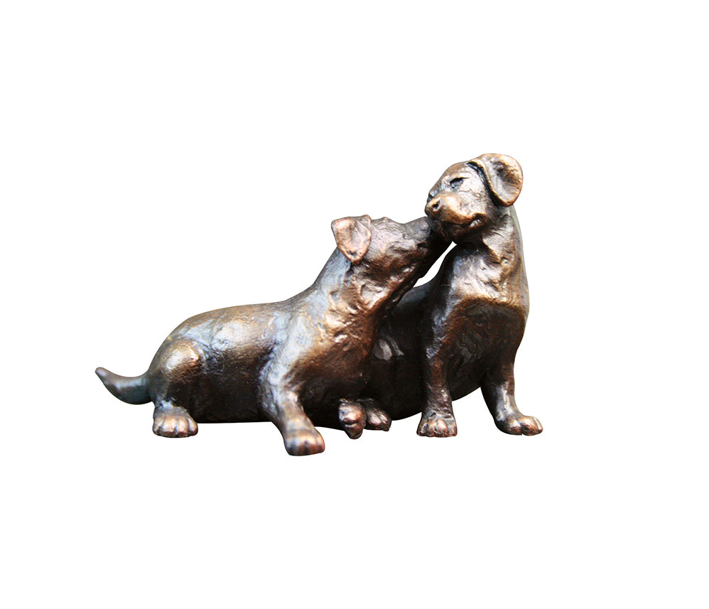 bronze sculpture labrador puppy pair cuddling
