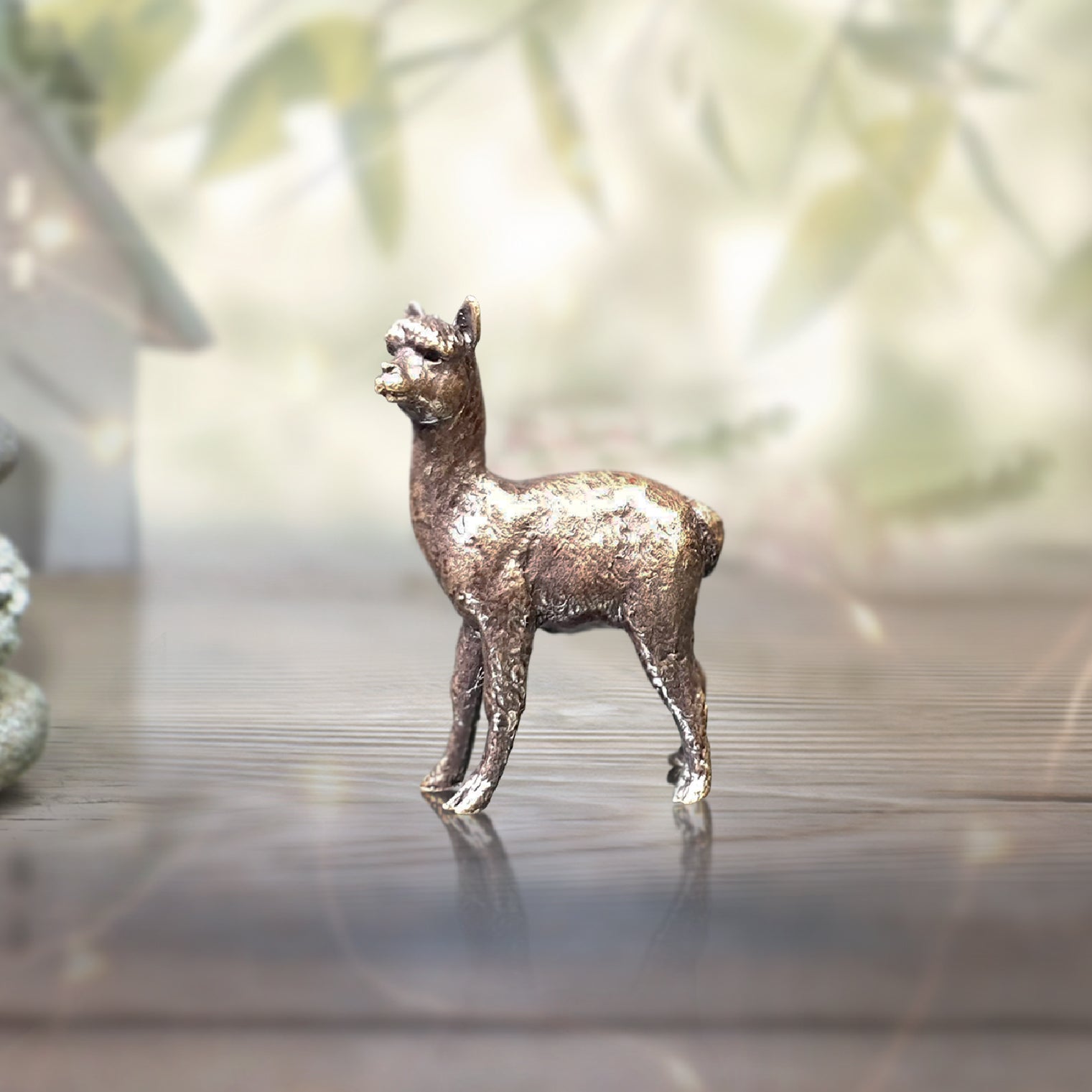 miniature bronze alpaca gift sculpture butler and peach