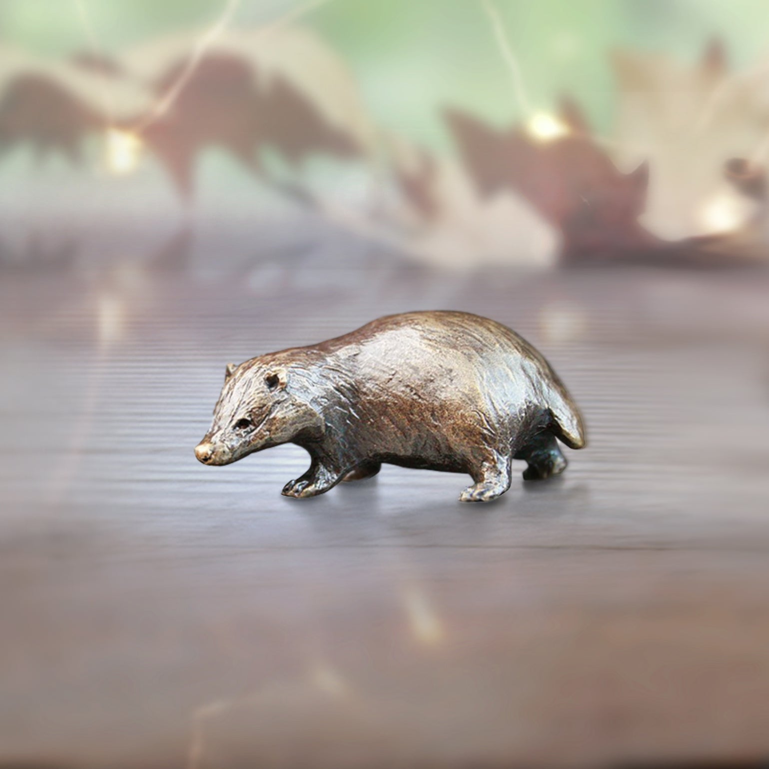 miniature bronze badger gift sculpture butler and peach