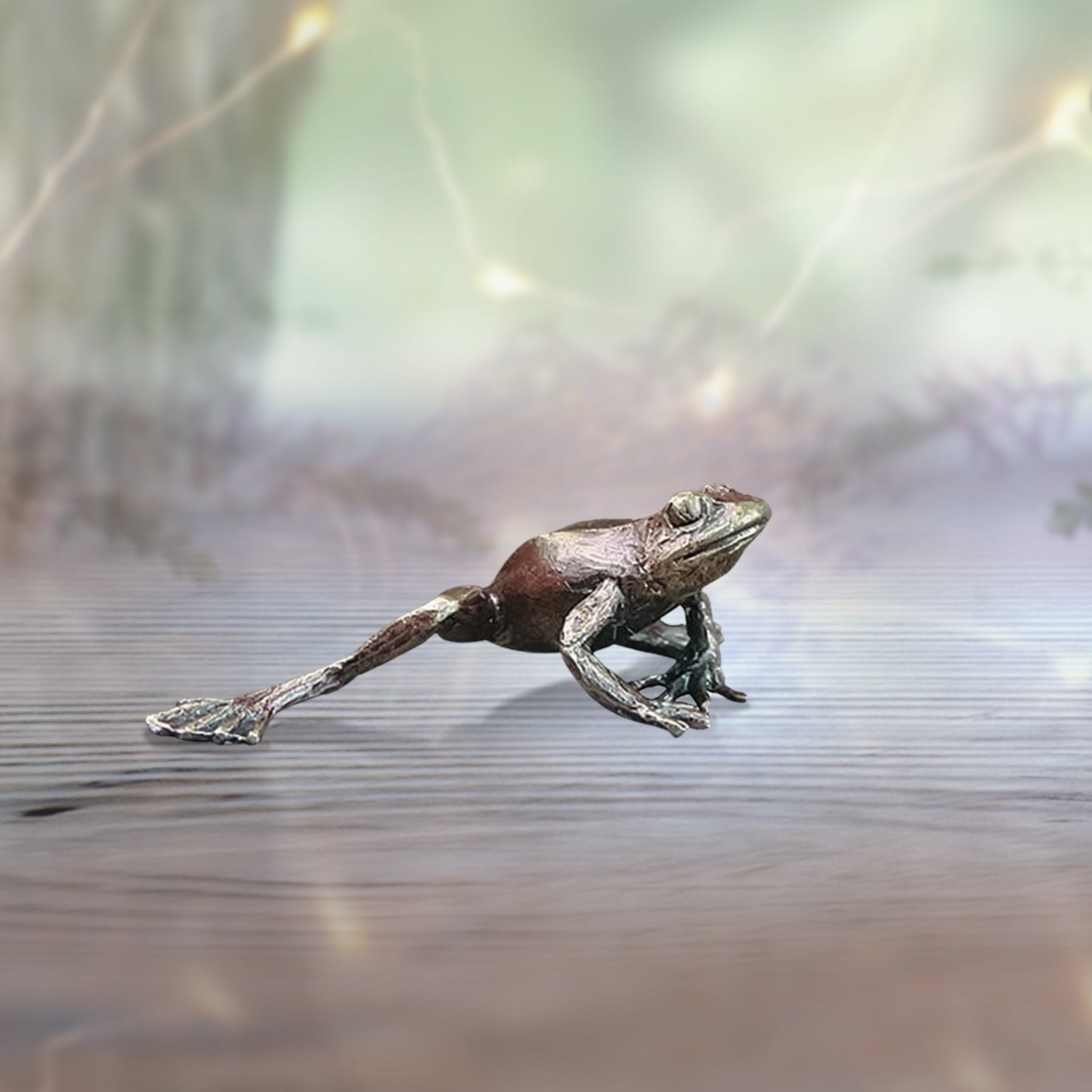 miniature bronze garden frog gift sculpture butler and peach