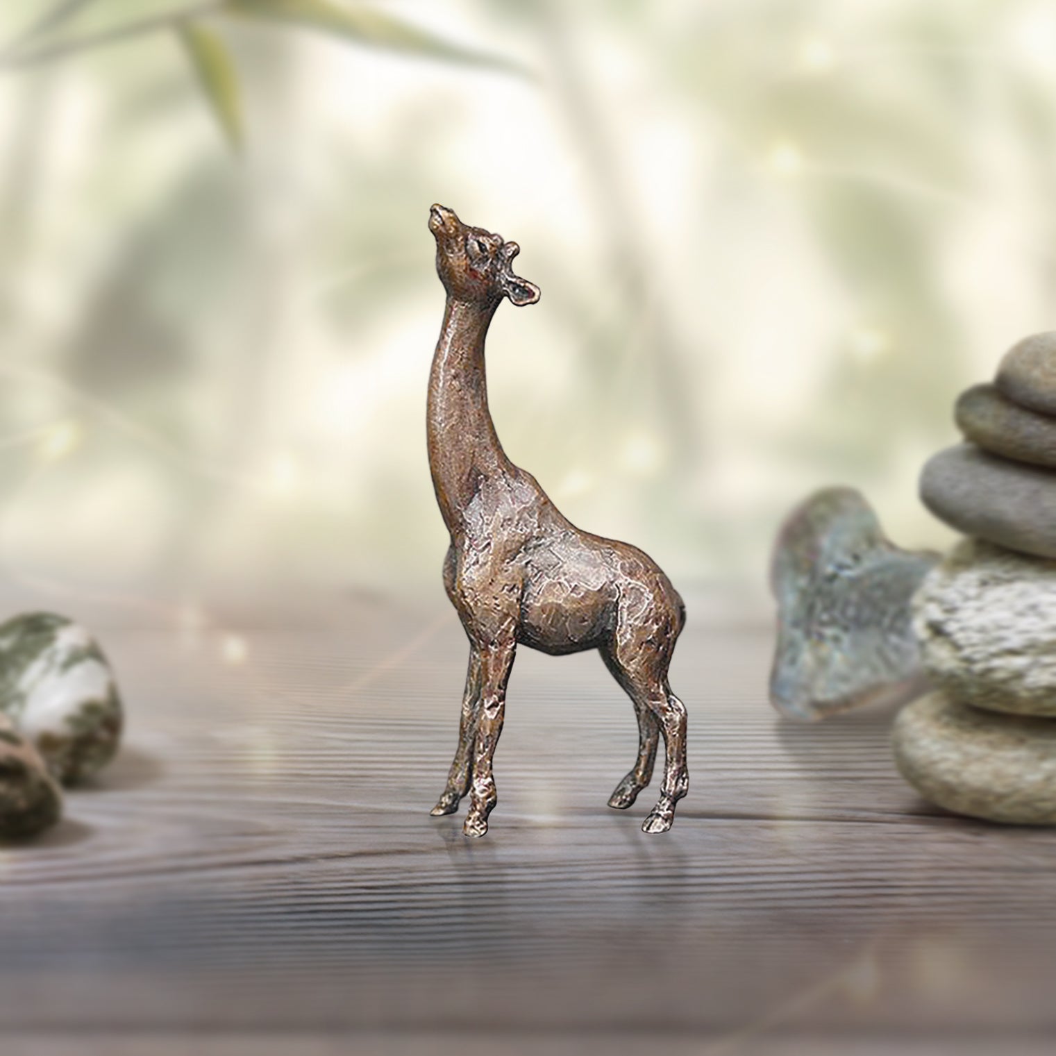 miniature bronze giraffe gift sculpture butler and peach