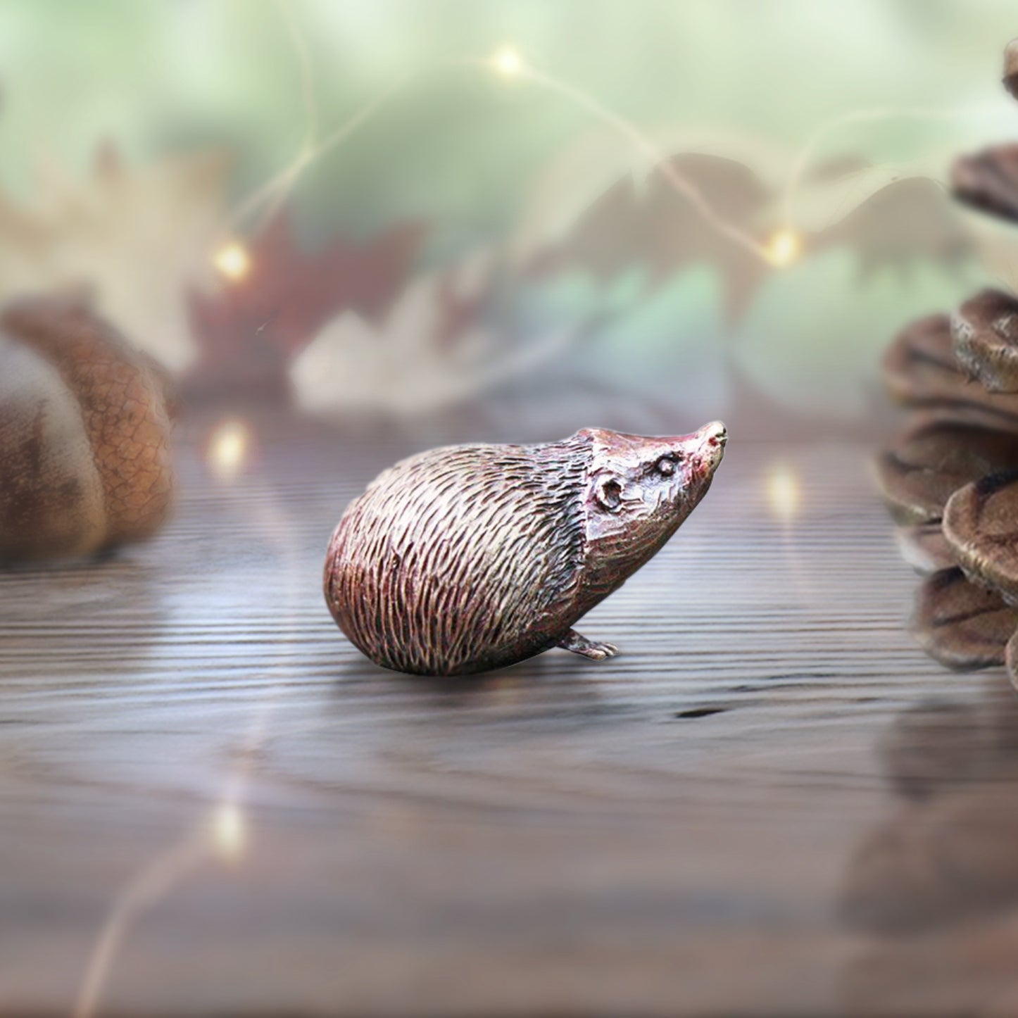 miniature bronze hedgehog gift sculpture butler and peach