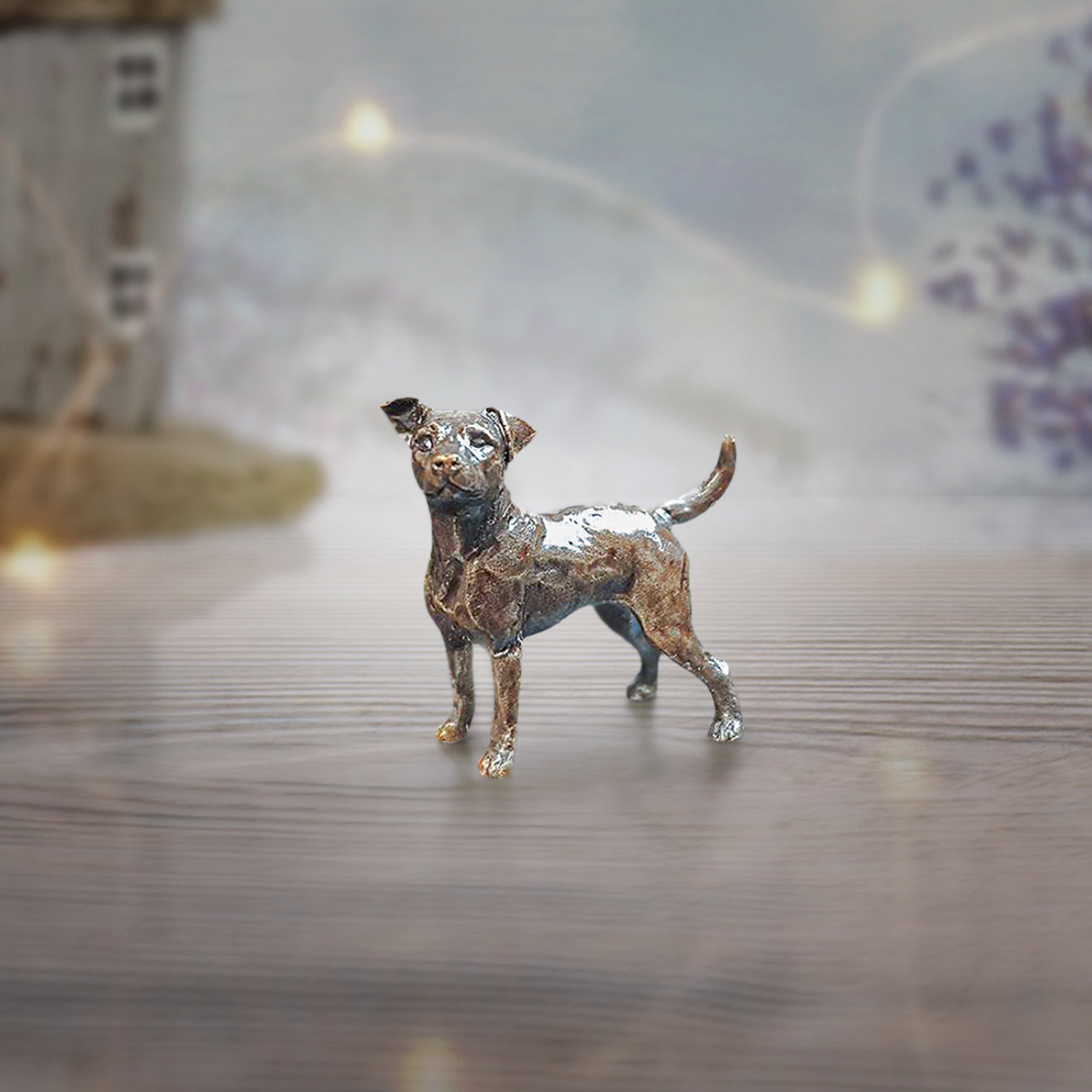 miniature bronze jack russell gift sculpture butler and peach