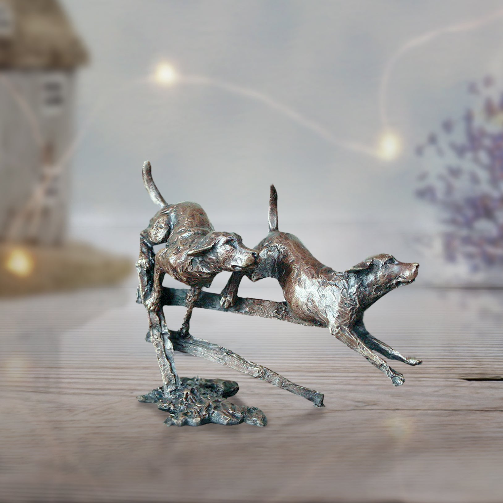 miniature bronze labradors gift sculpture butler and peach