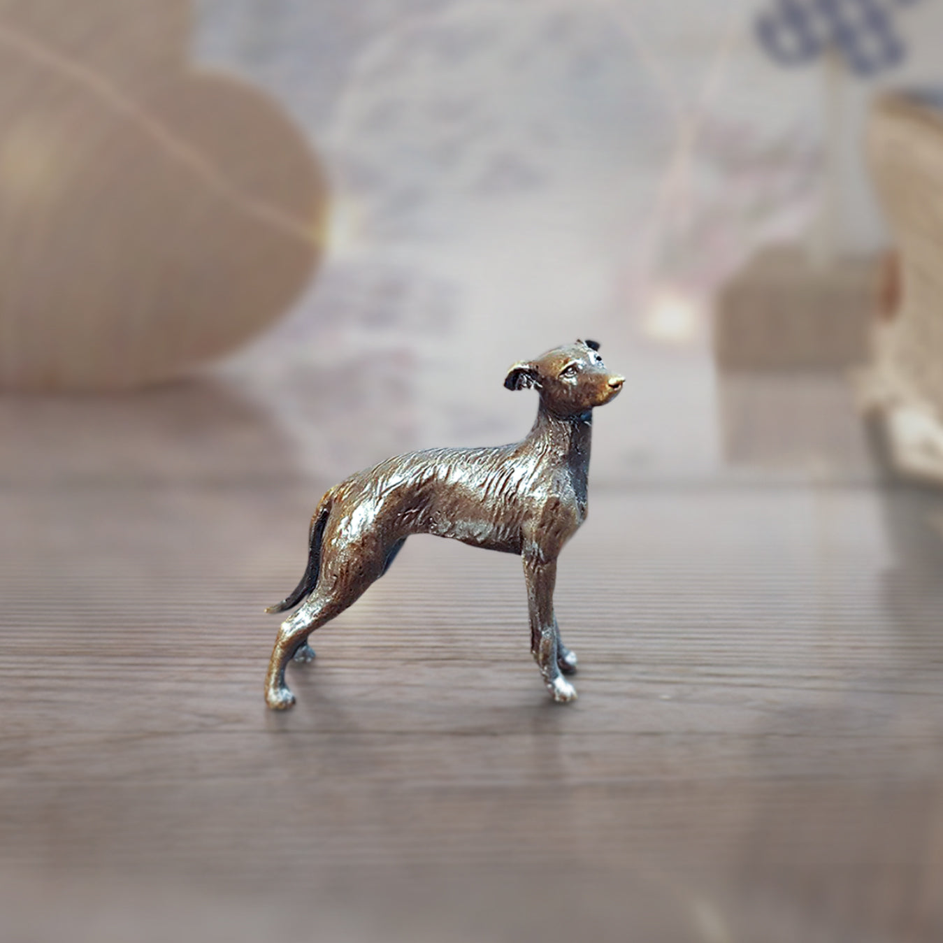 miniature bronze lurcher gift sculpture butler and peach