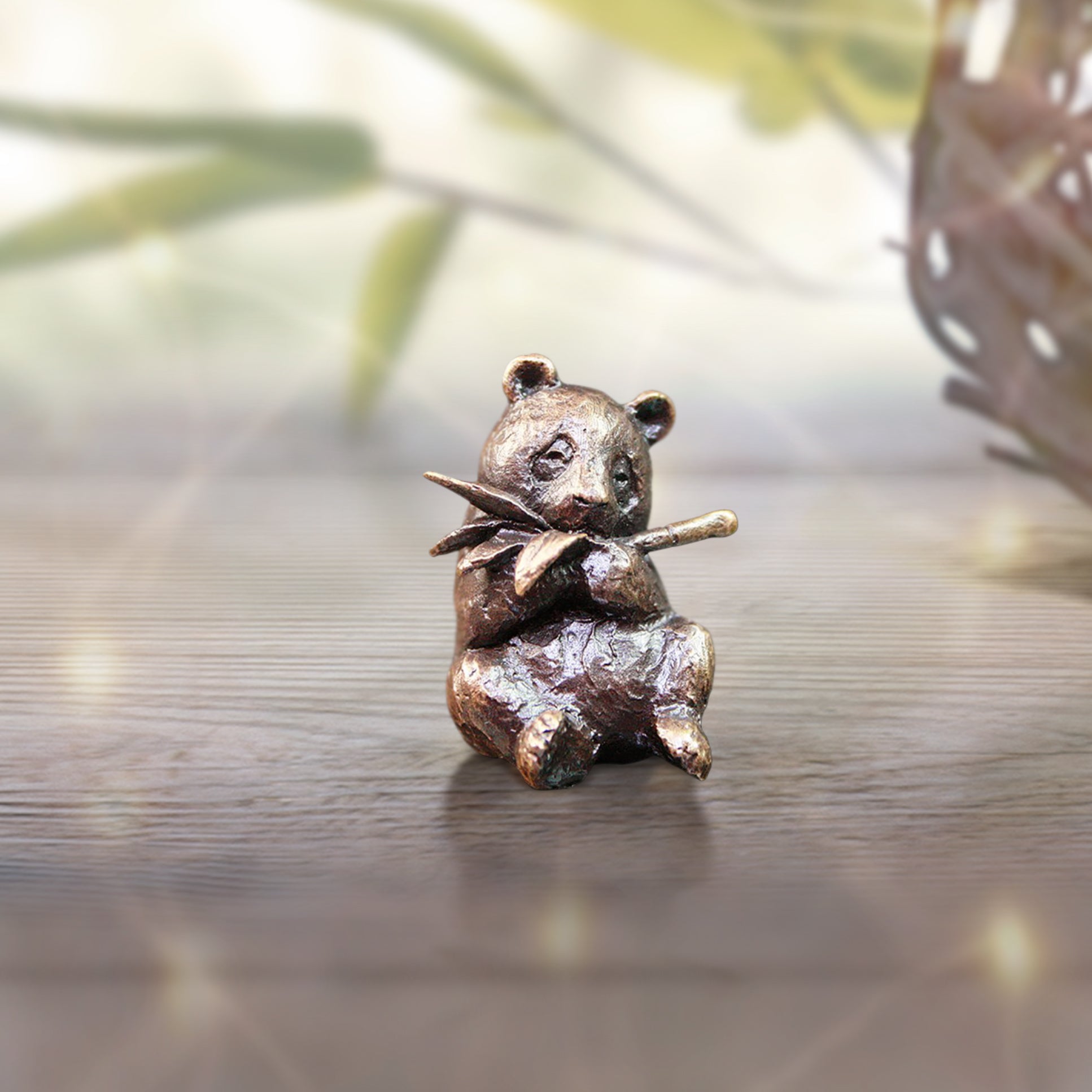 miniature bronze panda gift sculpture butler and peach