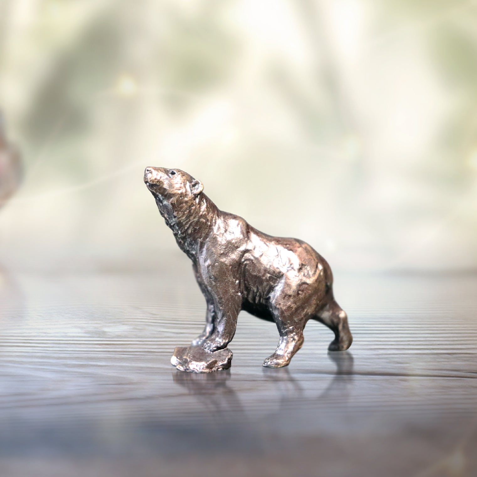 miniature bronze polar bear gift sculpture butler and peach