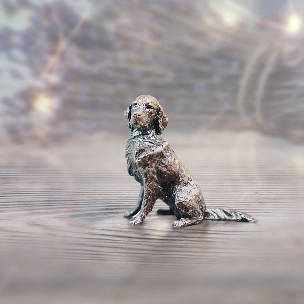 miniature bronze retriever gift sculpture butler and peach