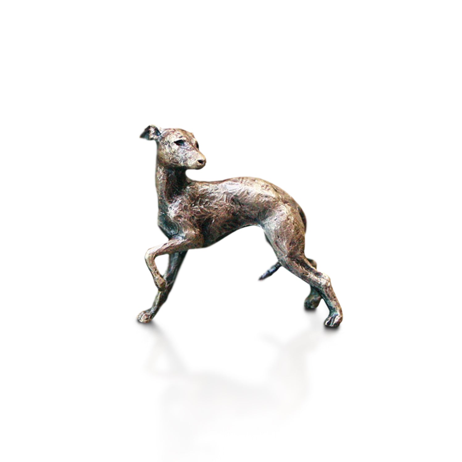 miniature bronze whippet dog gift sculpture butler and peach