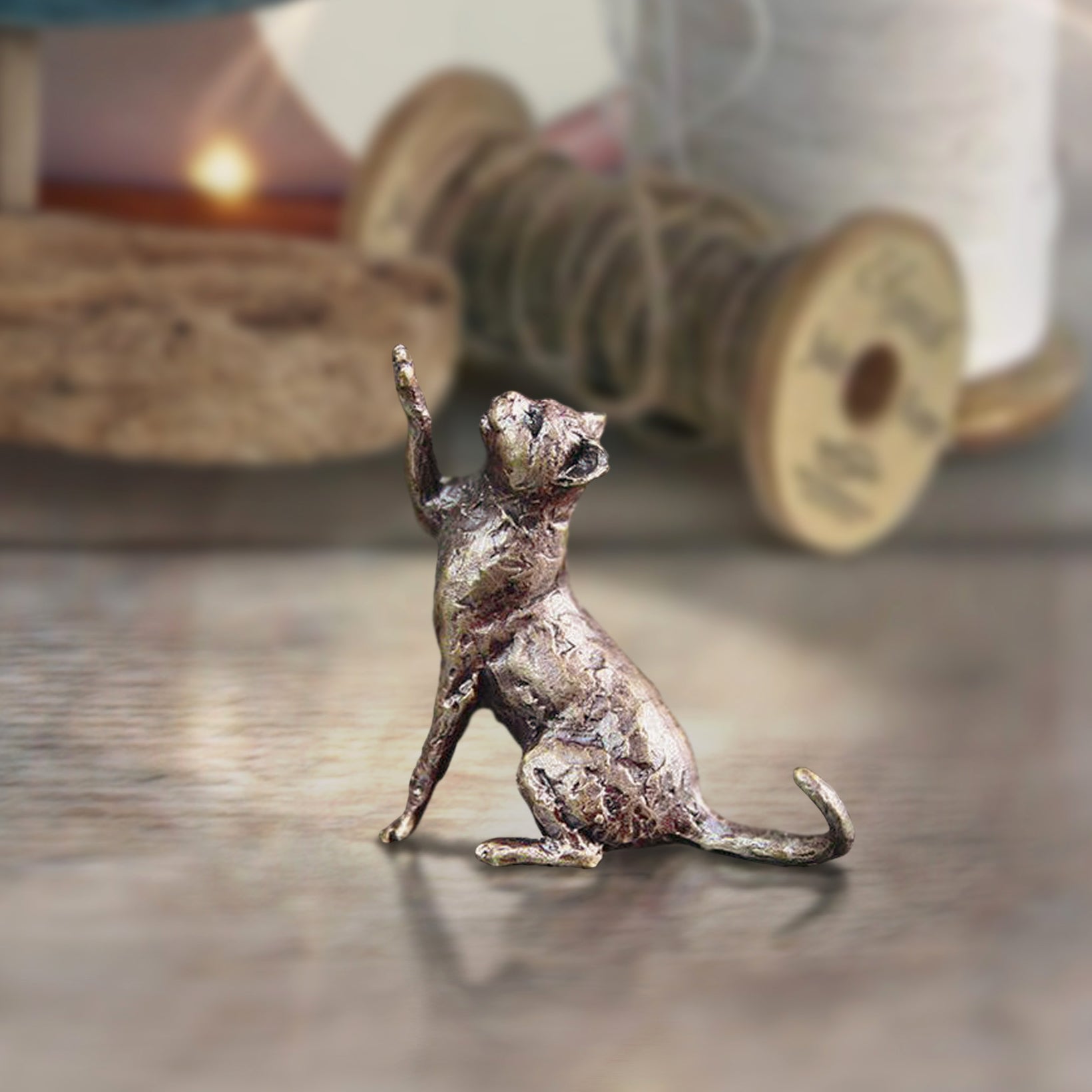 miniature bronze cat sitting gift sculpture butler and peach