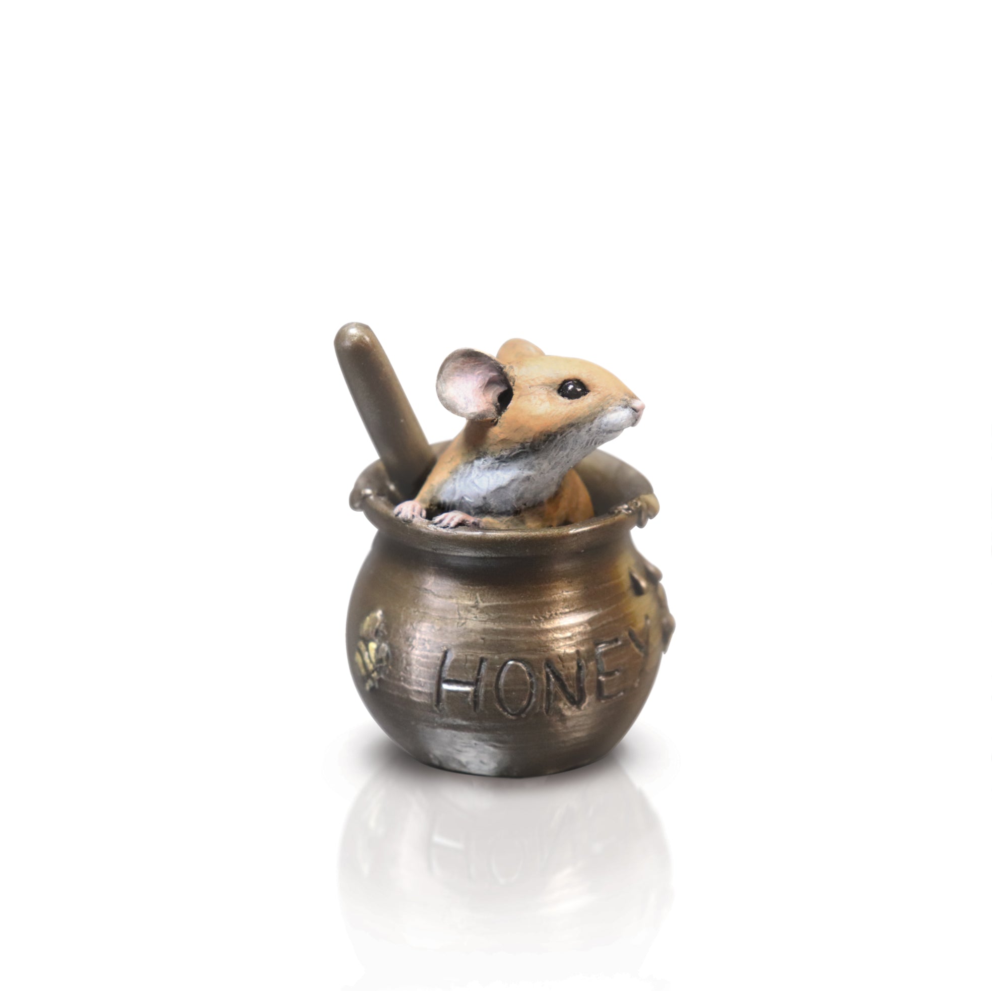 hand painted bronze mouse in honey pot sculpture