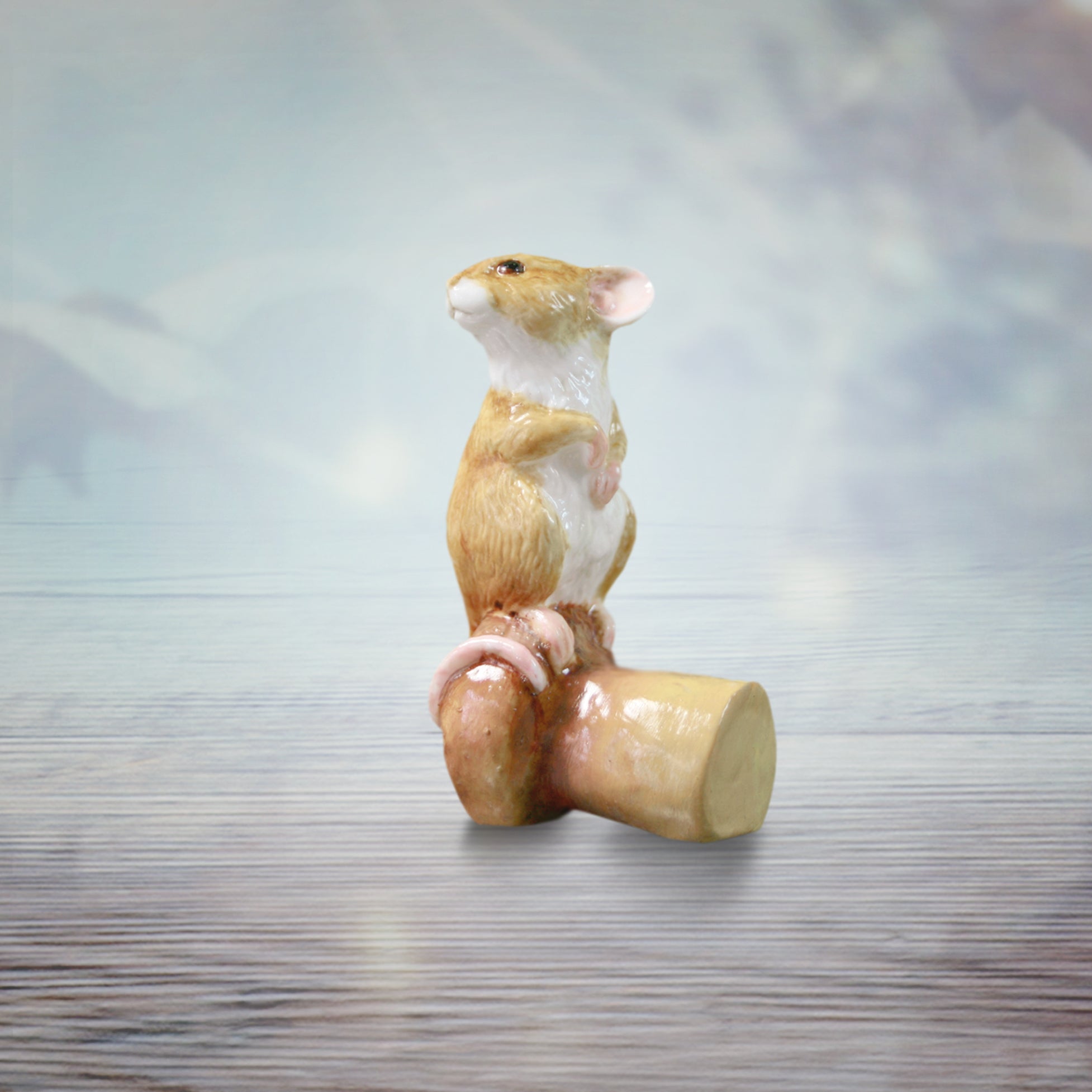 hand painted bone china mouse sitting on champagne cork gift figurine
