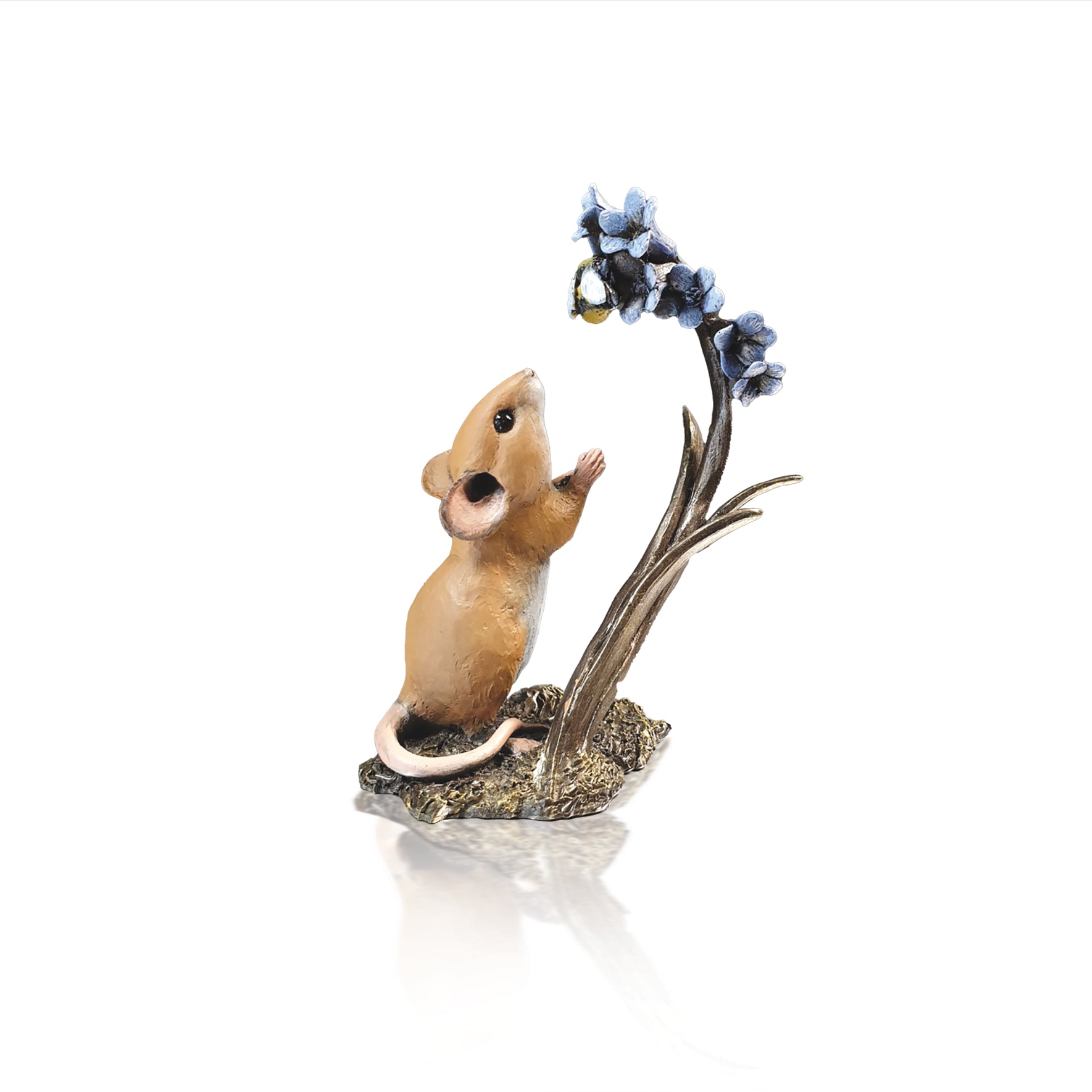 hand painted bronze mouse bluebells bee sculpture