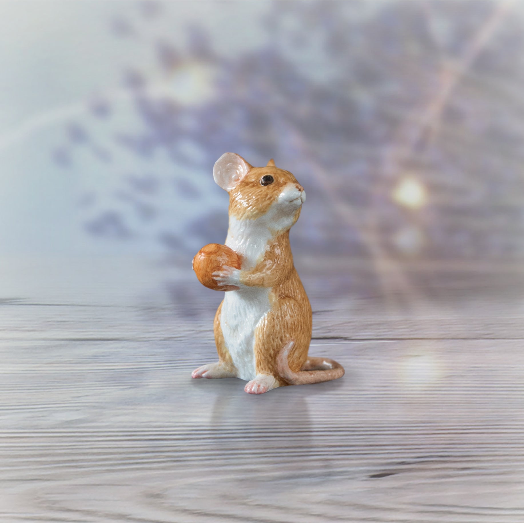 hand painted bone china mouse holding nut gift figurine