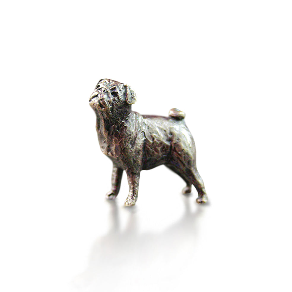 miniature bronze pug gift sculpture butler and peach