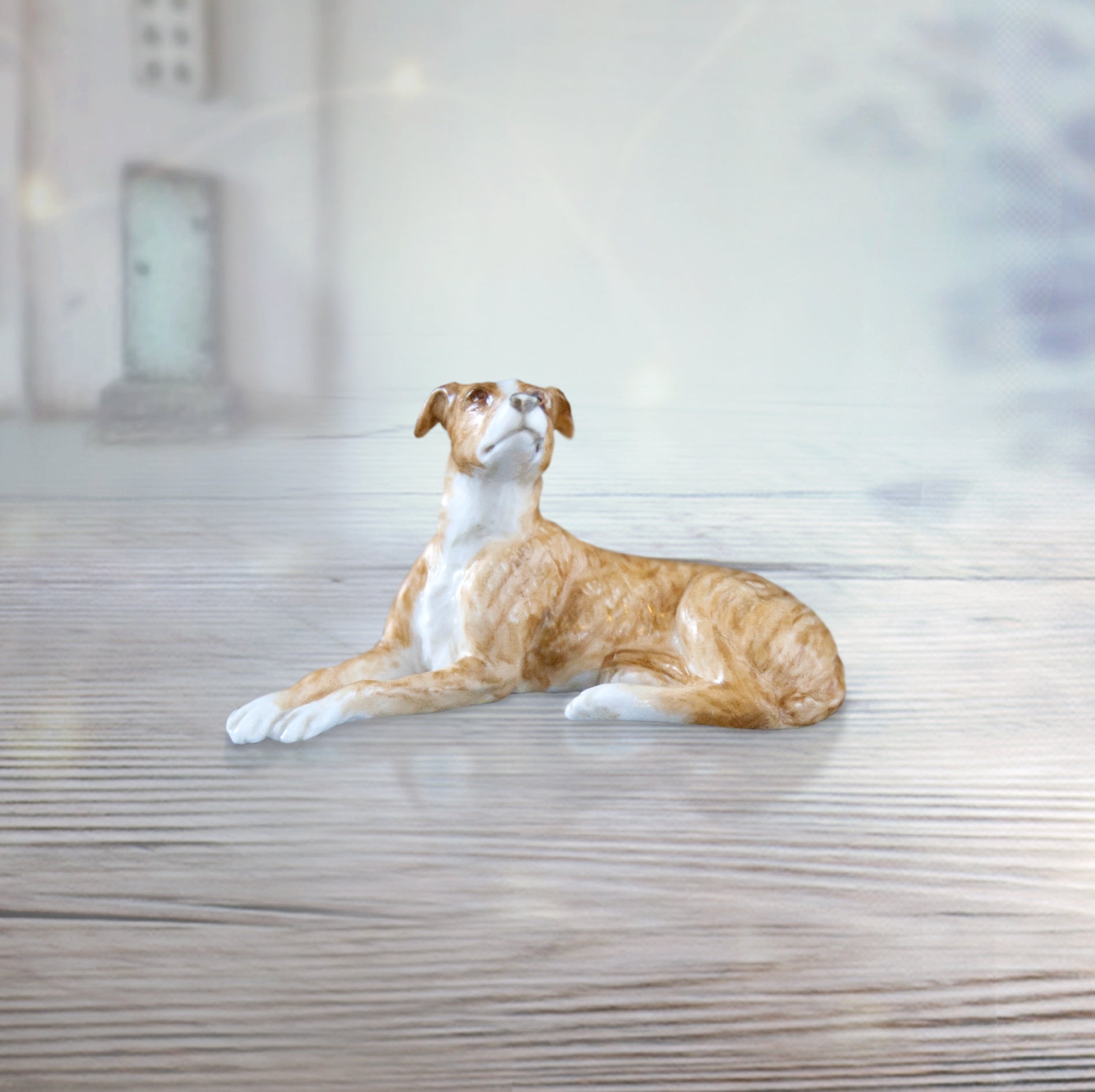 hand painted bone china whippet lying gift figurine