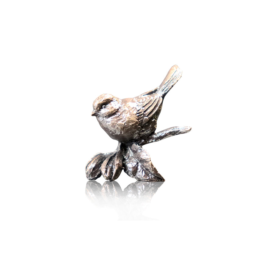 miniature bronze bluetit gift sculpture butler and peach