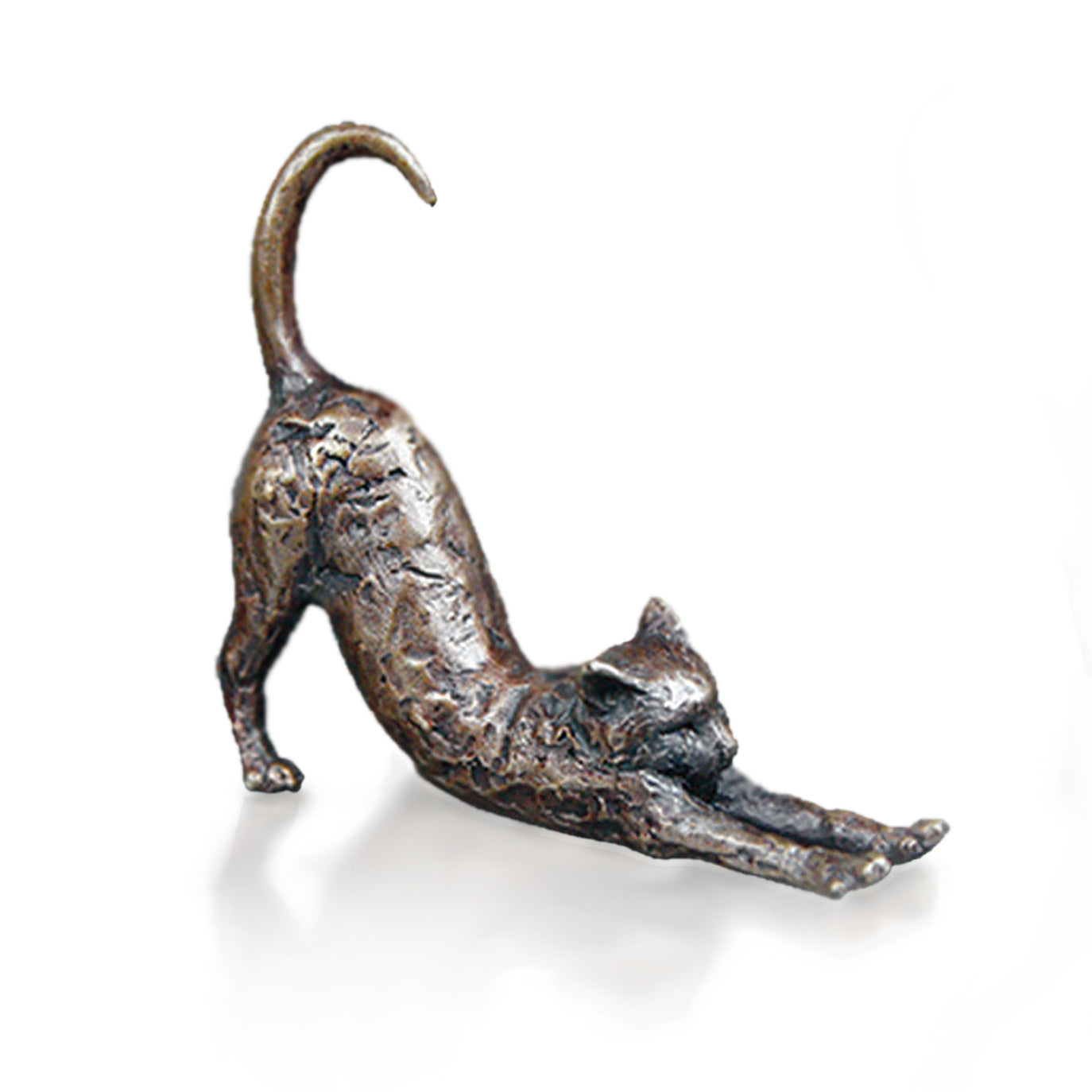 miniature bronze cat stretching gift sculpture butler and peach