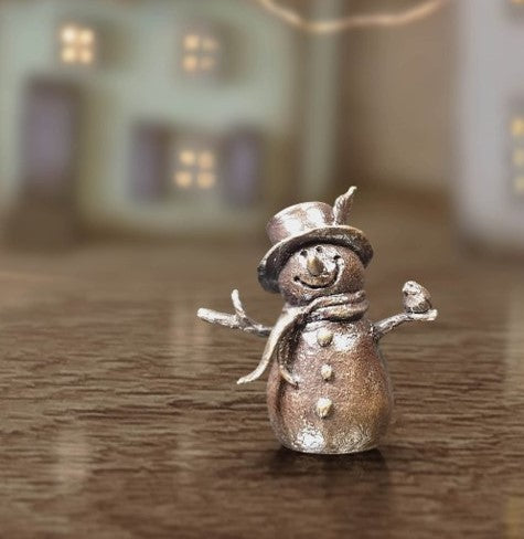 miniature bronze snowman gift sculpture butler and peach