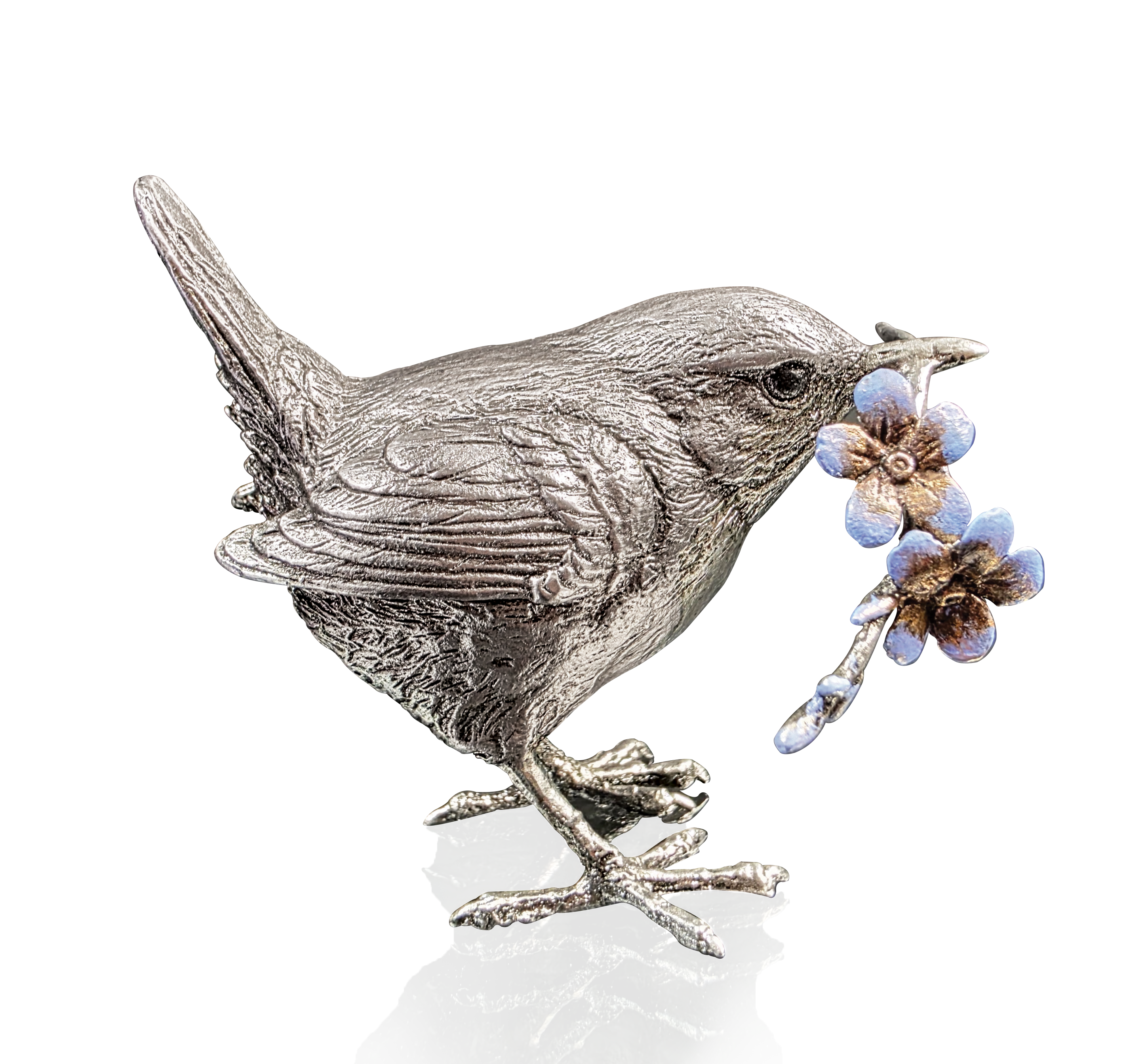 Wren with Forget-me-Nots - Stainless Steel (1269SS)