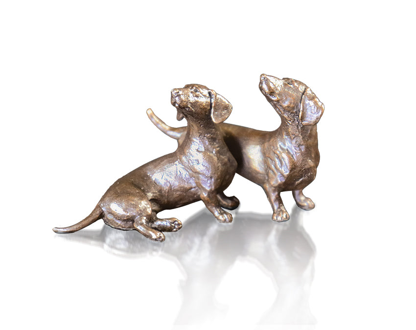 bronze sculpture pair of dachshund dogs pets