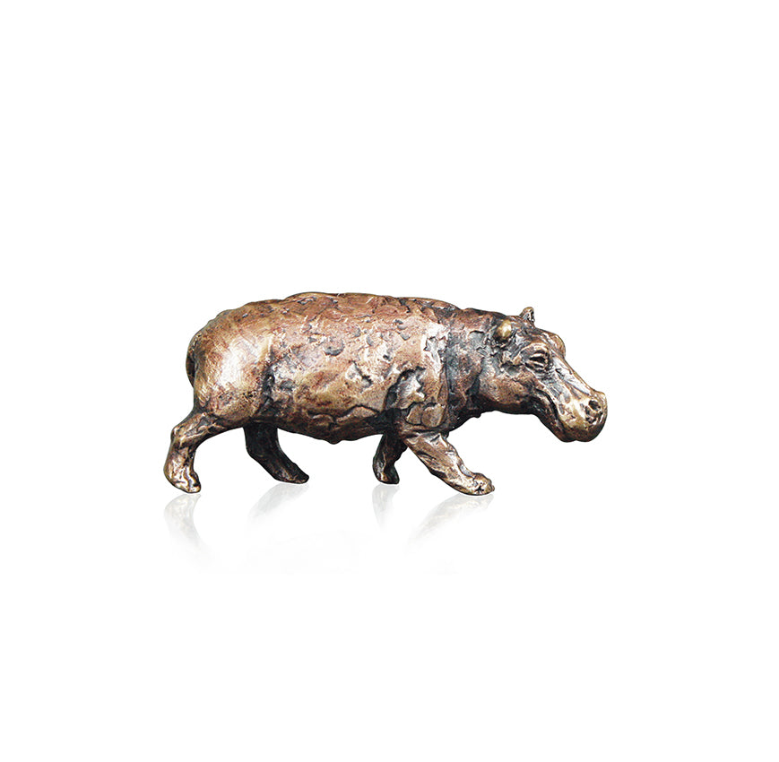 miniature bronze hippo gift sculpture butler and peach