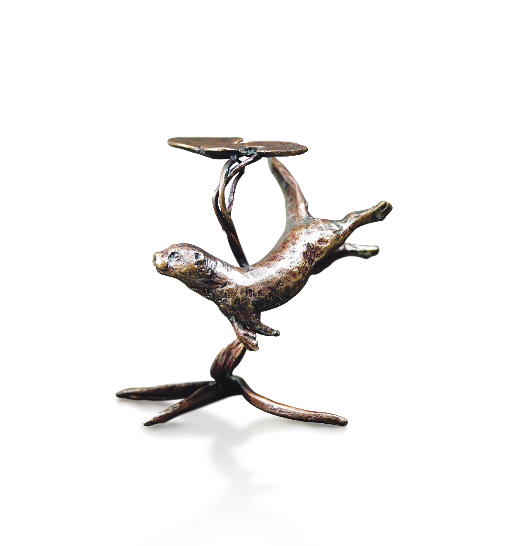 miniature bronze otter gift sculpture butler and peach