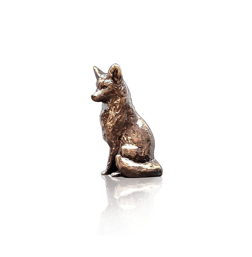 miniature bronze fox sitting gift sculpture butler and peach