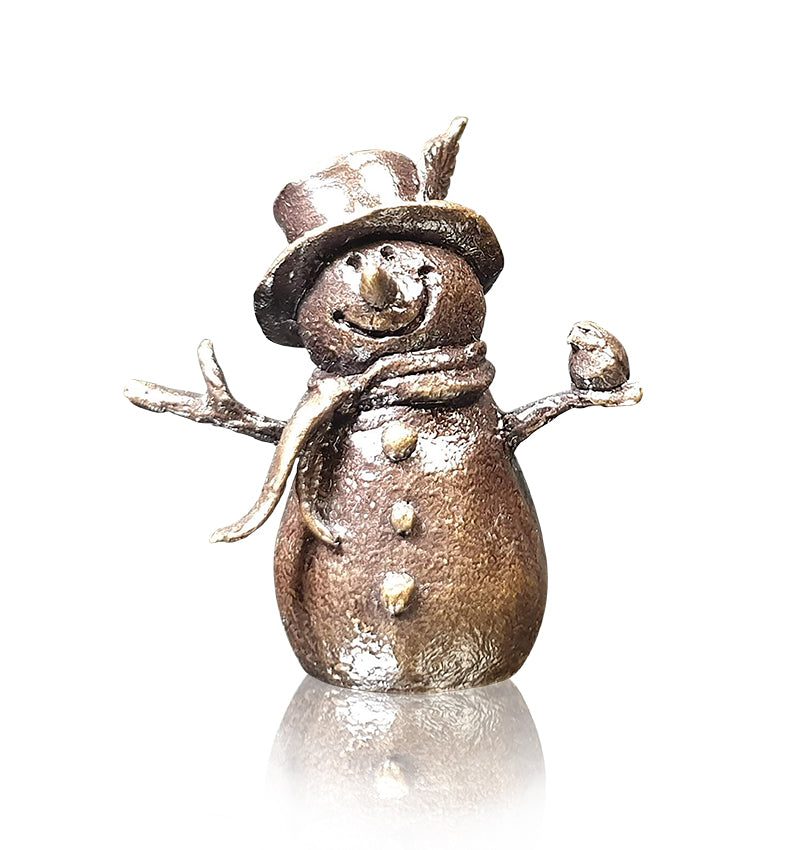 miniature bronze snowman gift sculpture butler and peach
