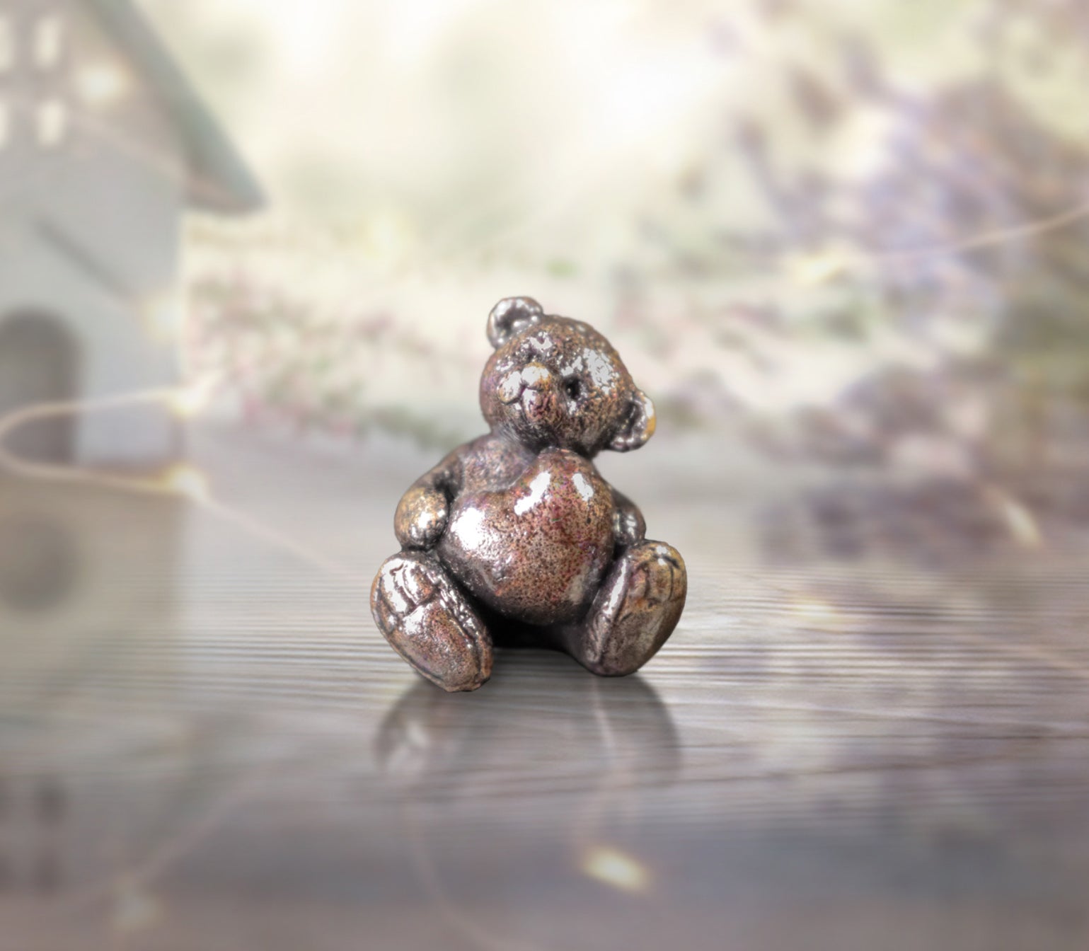 miniature bronze teddy bear gift sculpture butler and peach