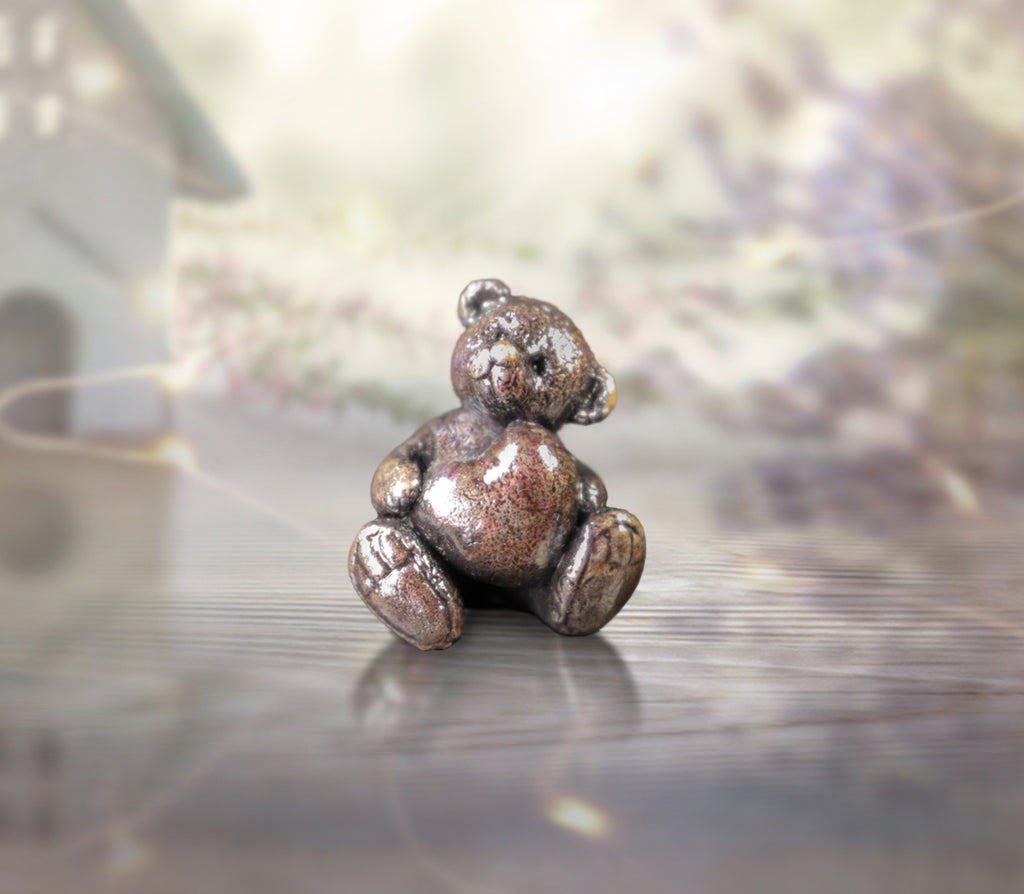 miniature bronze teddy bear gift sculpture butler and peach