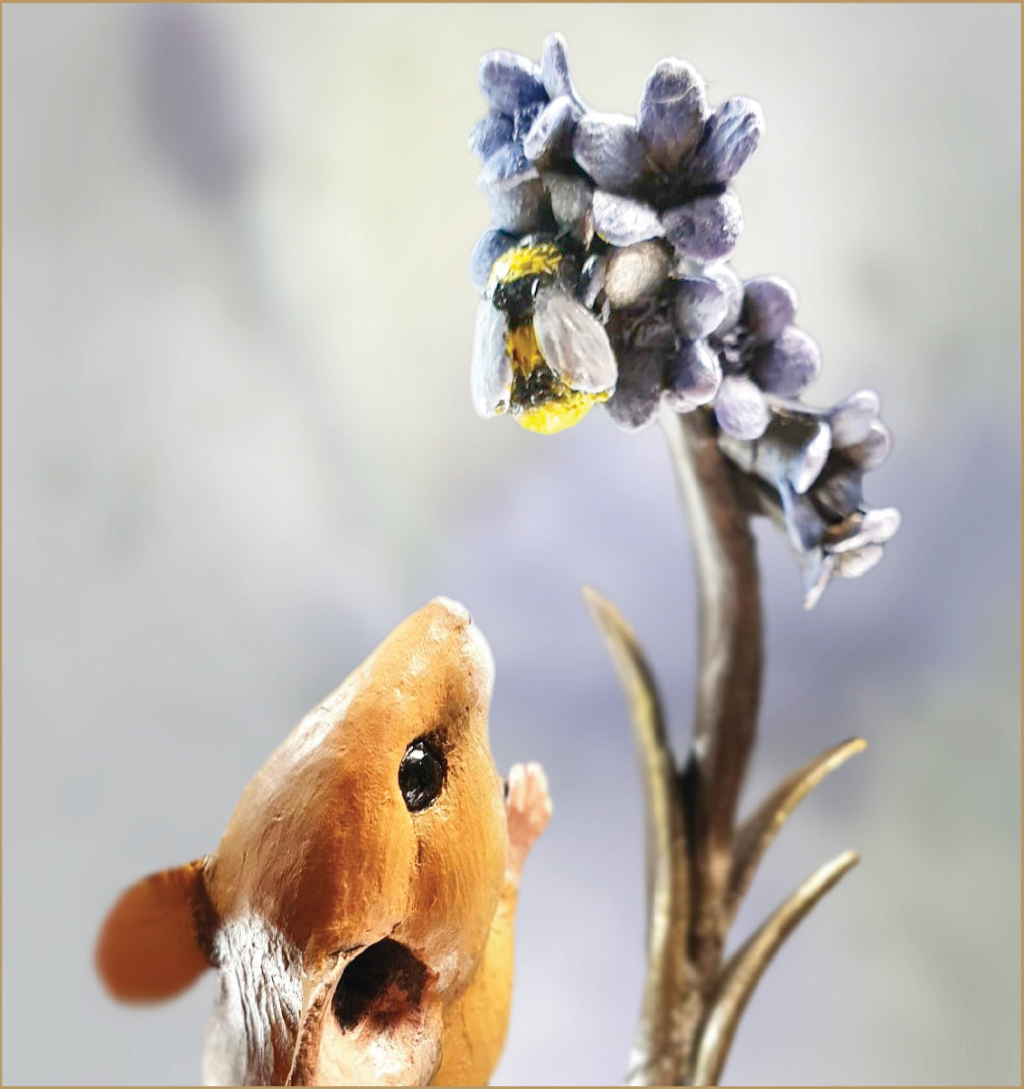 hand painted bronze mouse bluebells bee sculpture