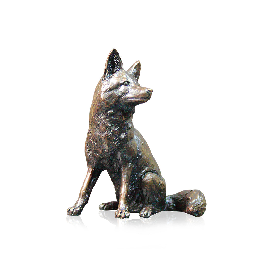 bronze fox sitting sculpture keith sherwin limited edition