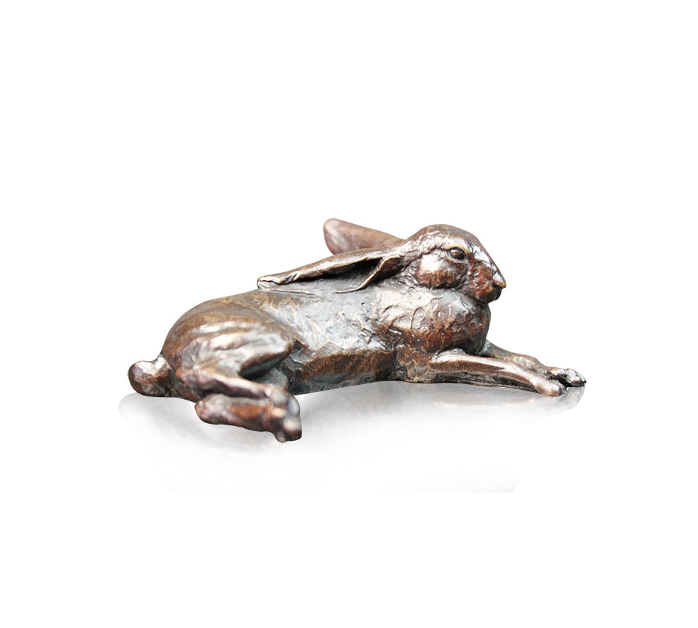 brown hare lying dozing bronze sculpture