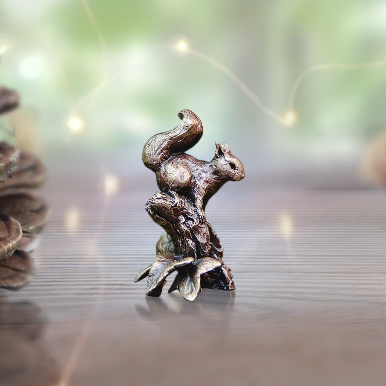miniature bronze red squirrel gift sculpture butler and peach