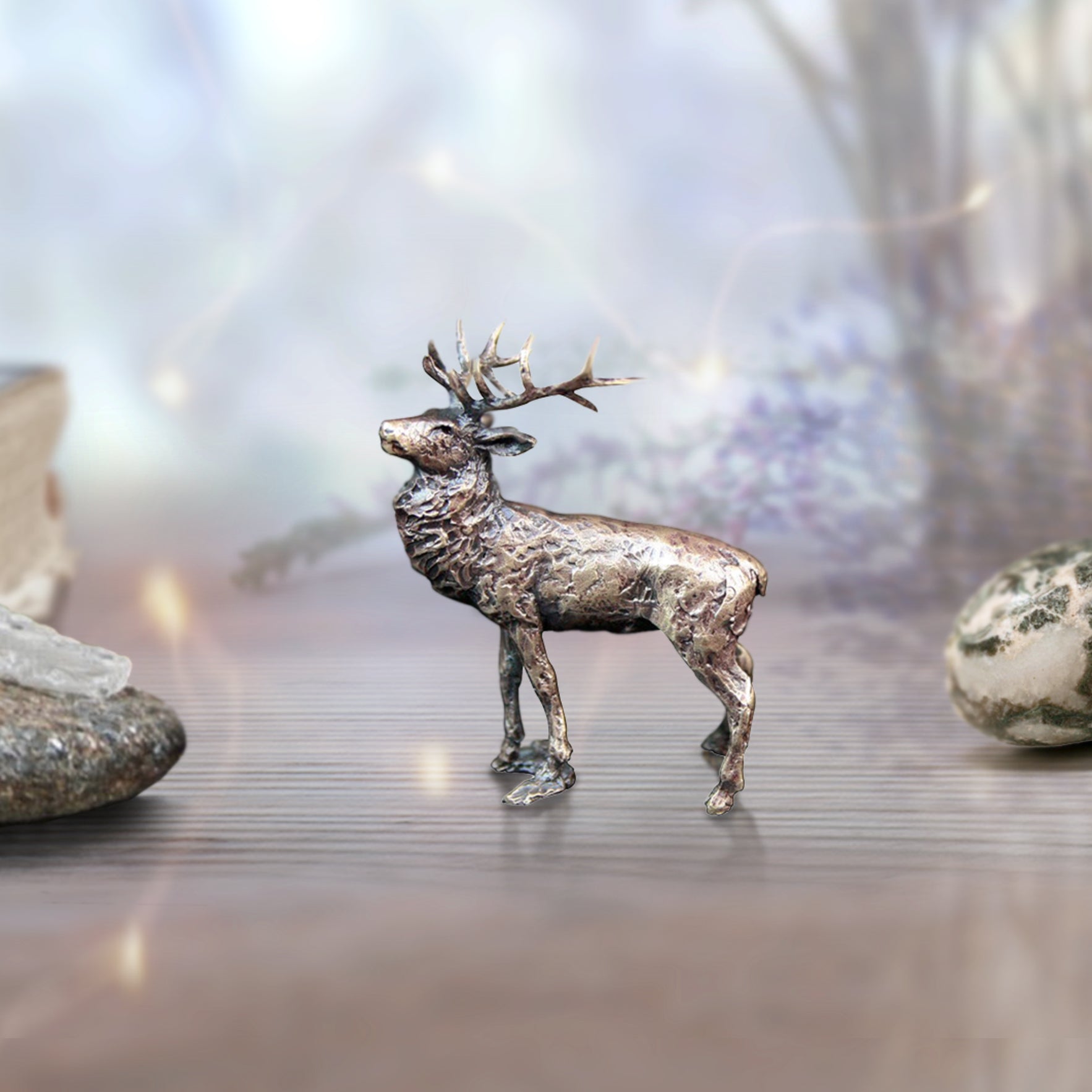 miniature bronze stag deer gift sculpture butler and peach