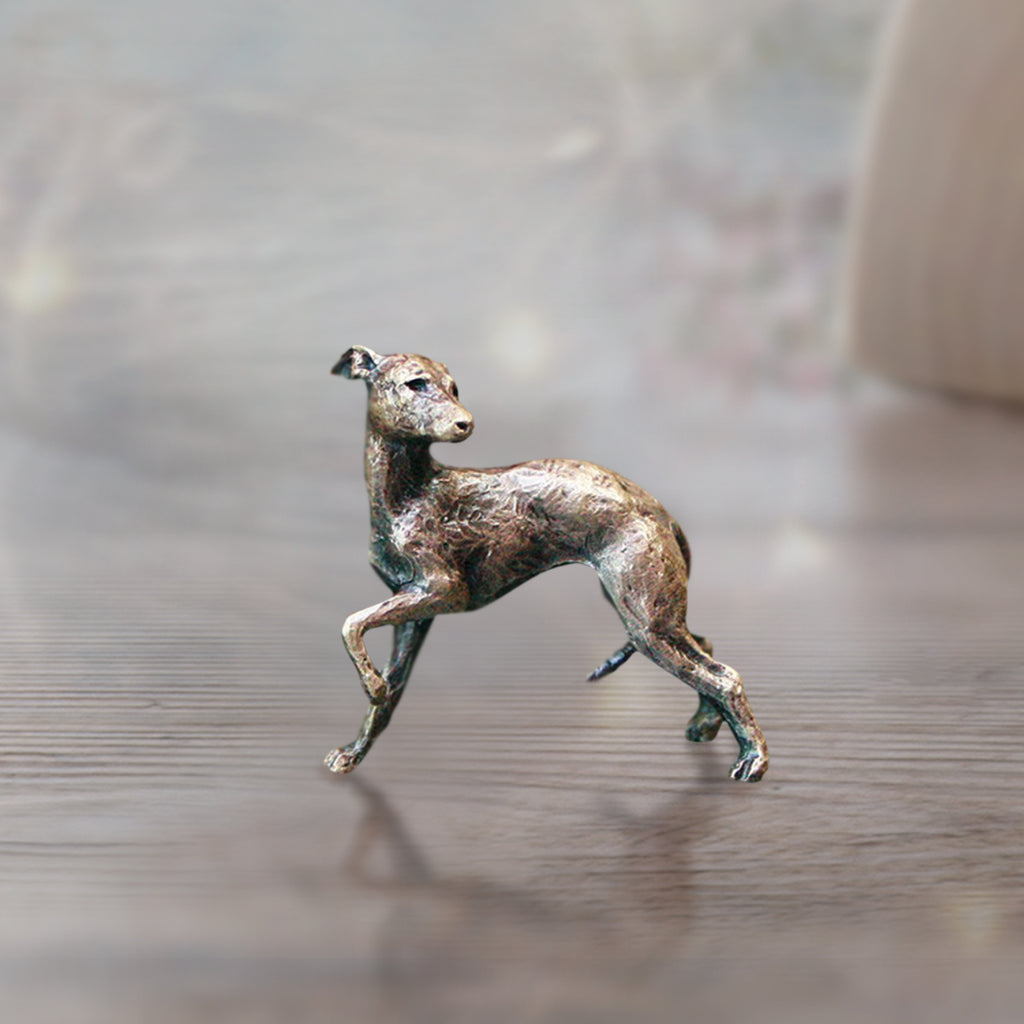 miniature bronze whippet dog gift sculpture butler and peach