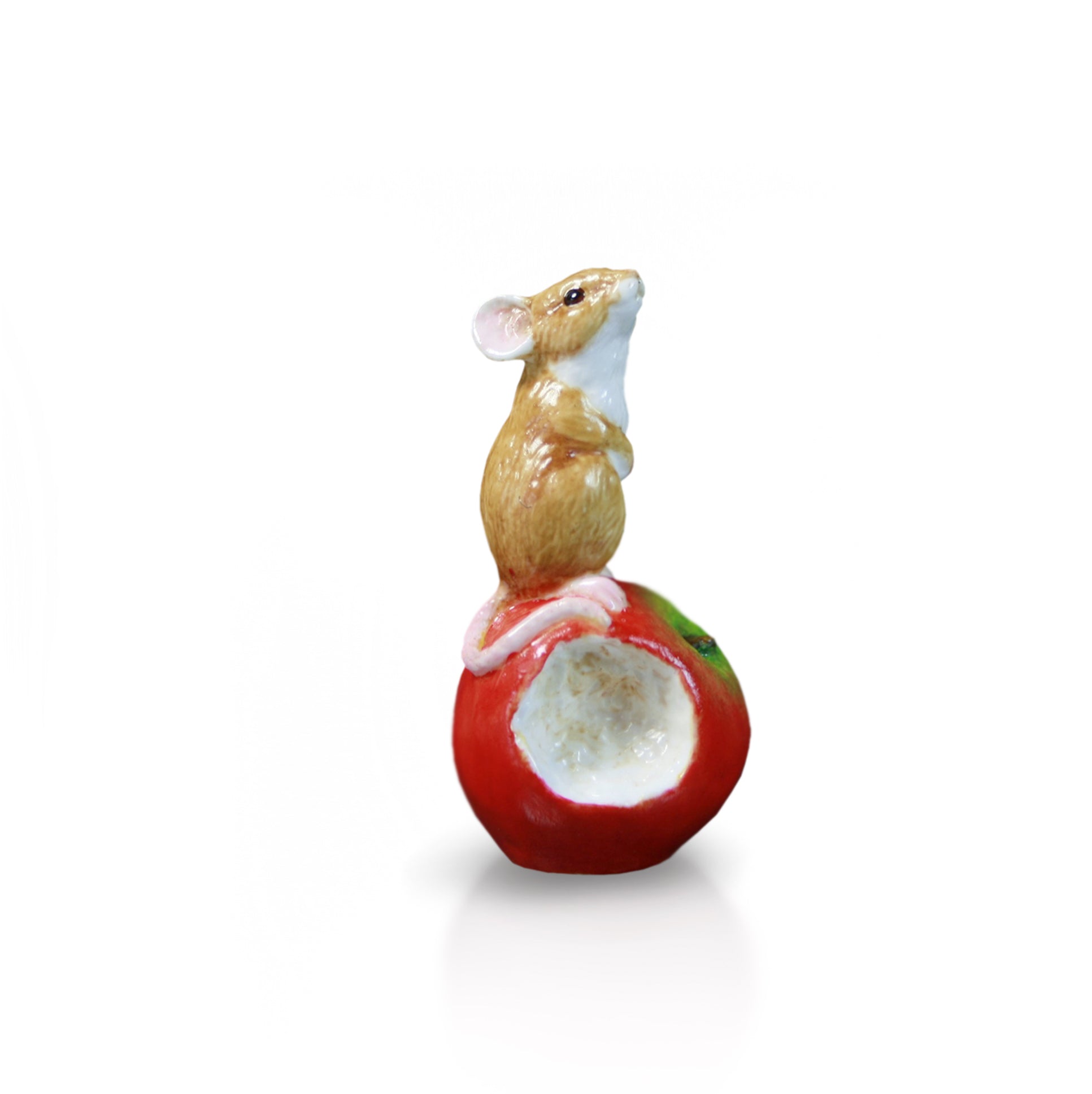 hand painted bone china mouse sitting on red apple gift figurine