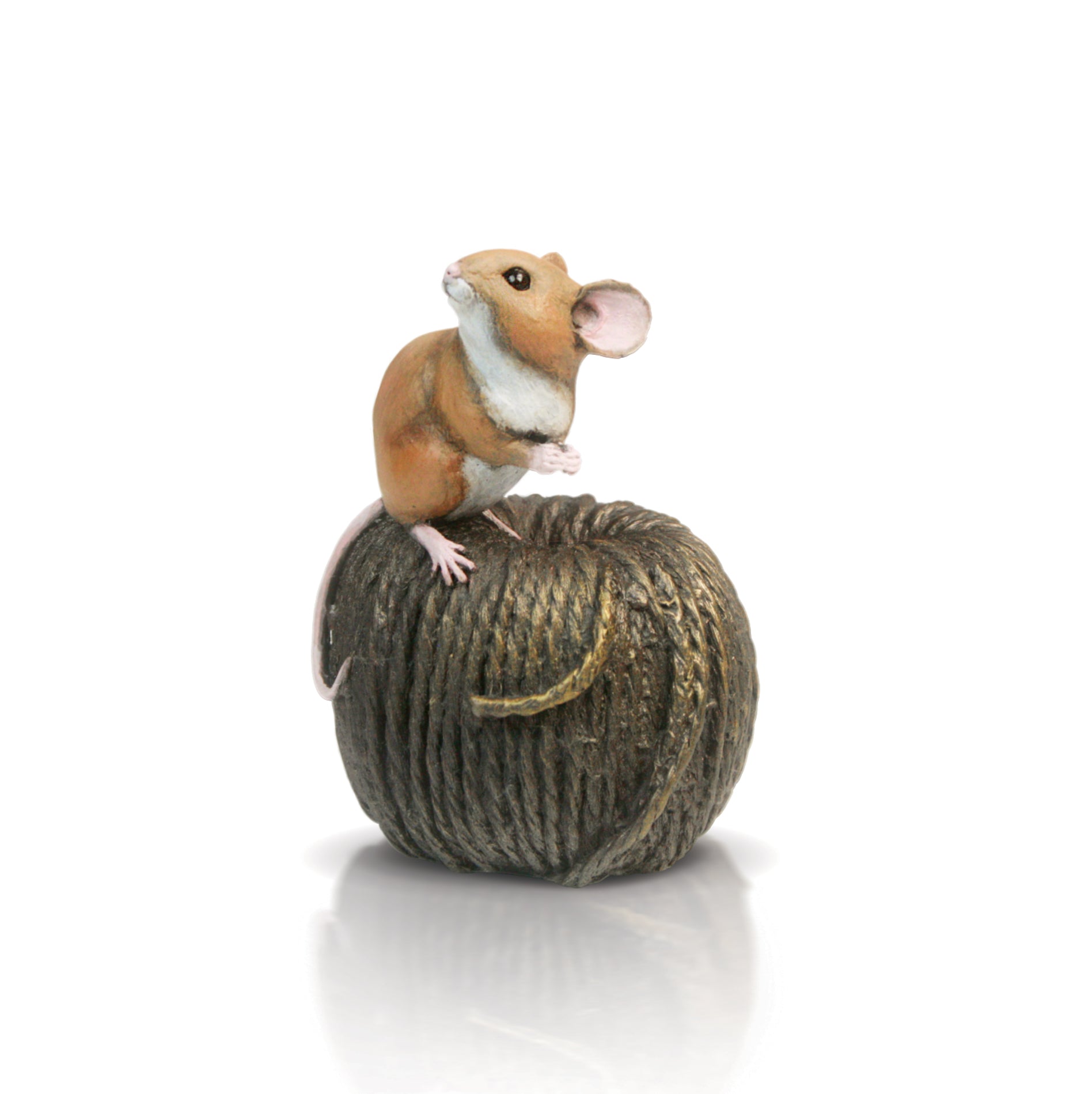 hand painted bronze mouse on twine sculpture