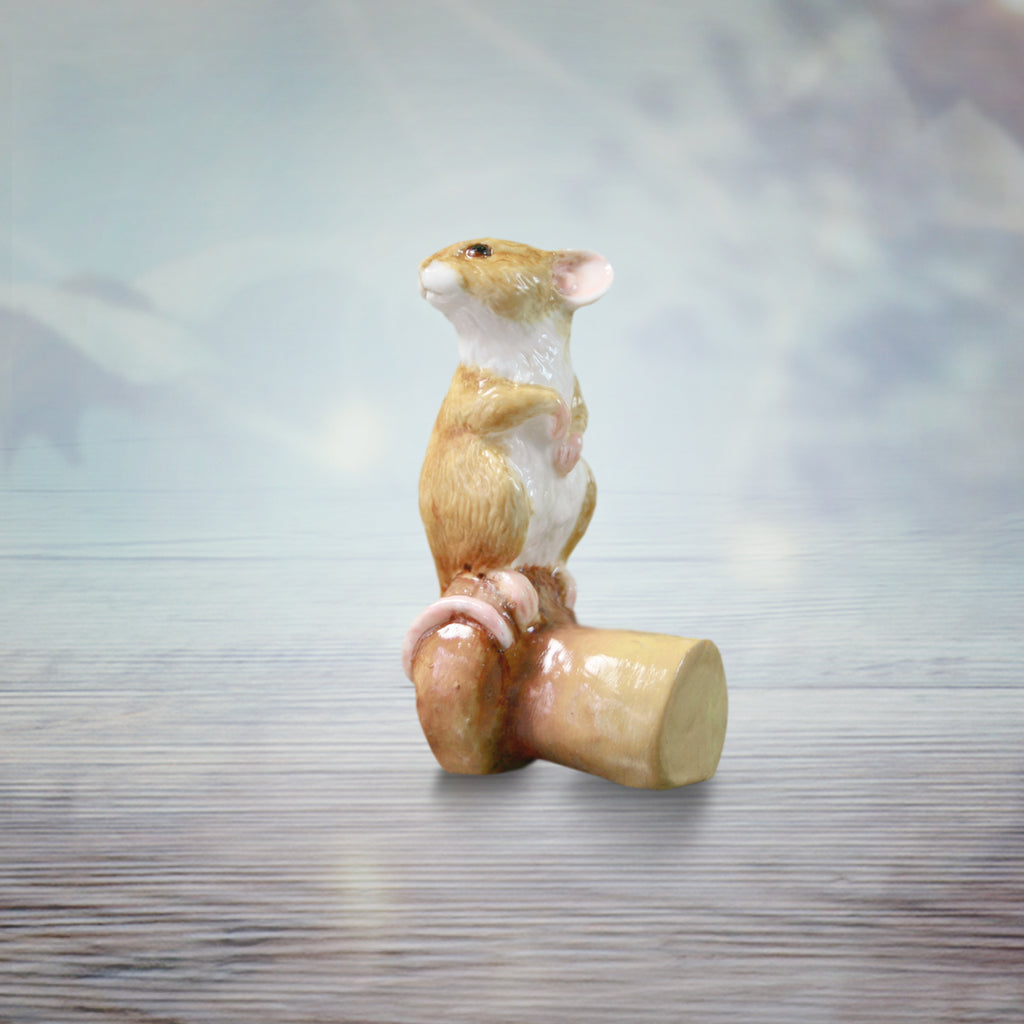 hand painted bone china mouse sitting on champagne cork gift figurine