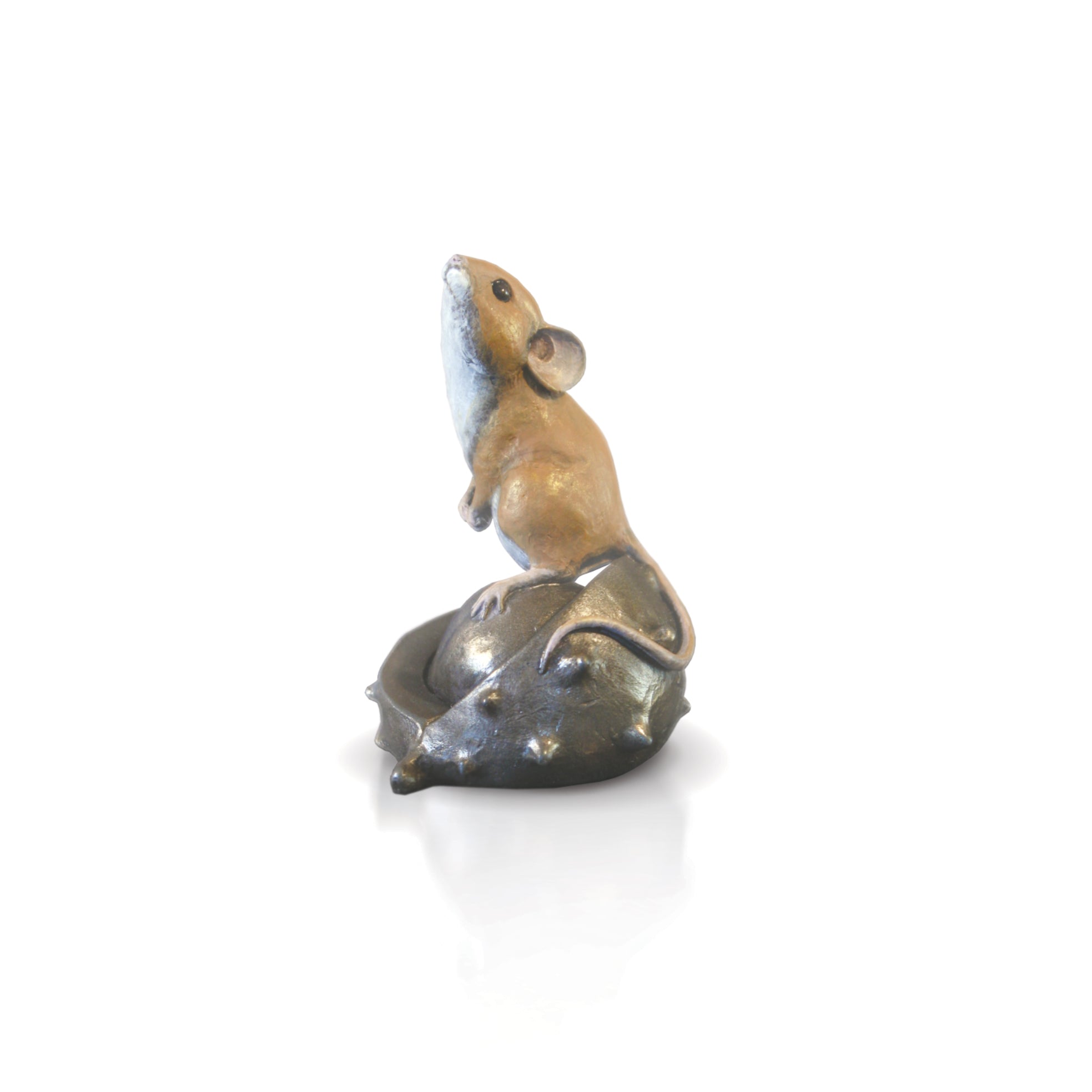 hand painted bronze mouse on conker sculpture