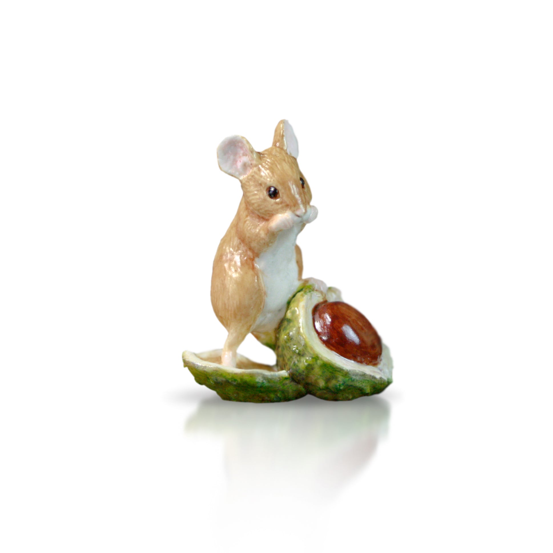 hand painted bone china mouse sitting on conker horse chestnut gift figurine