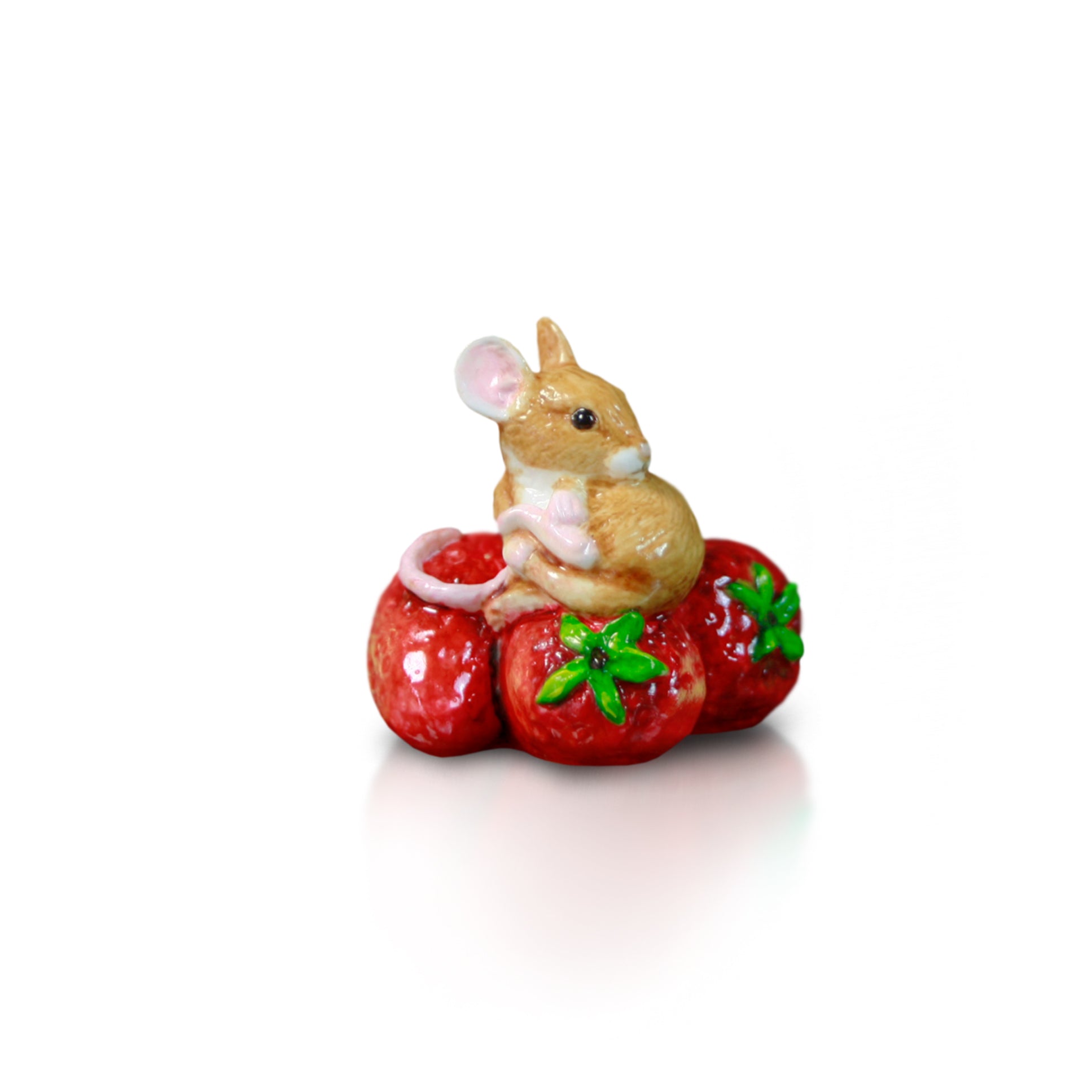 hand painted bone china mouse sitting on red strawberries gift figurine